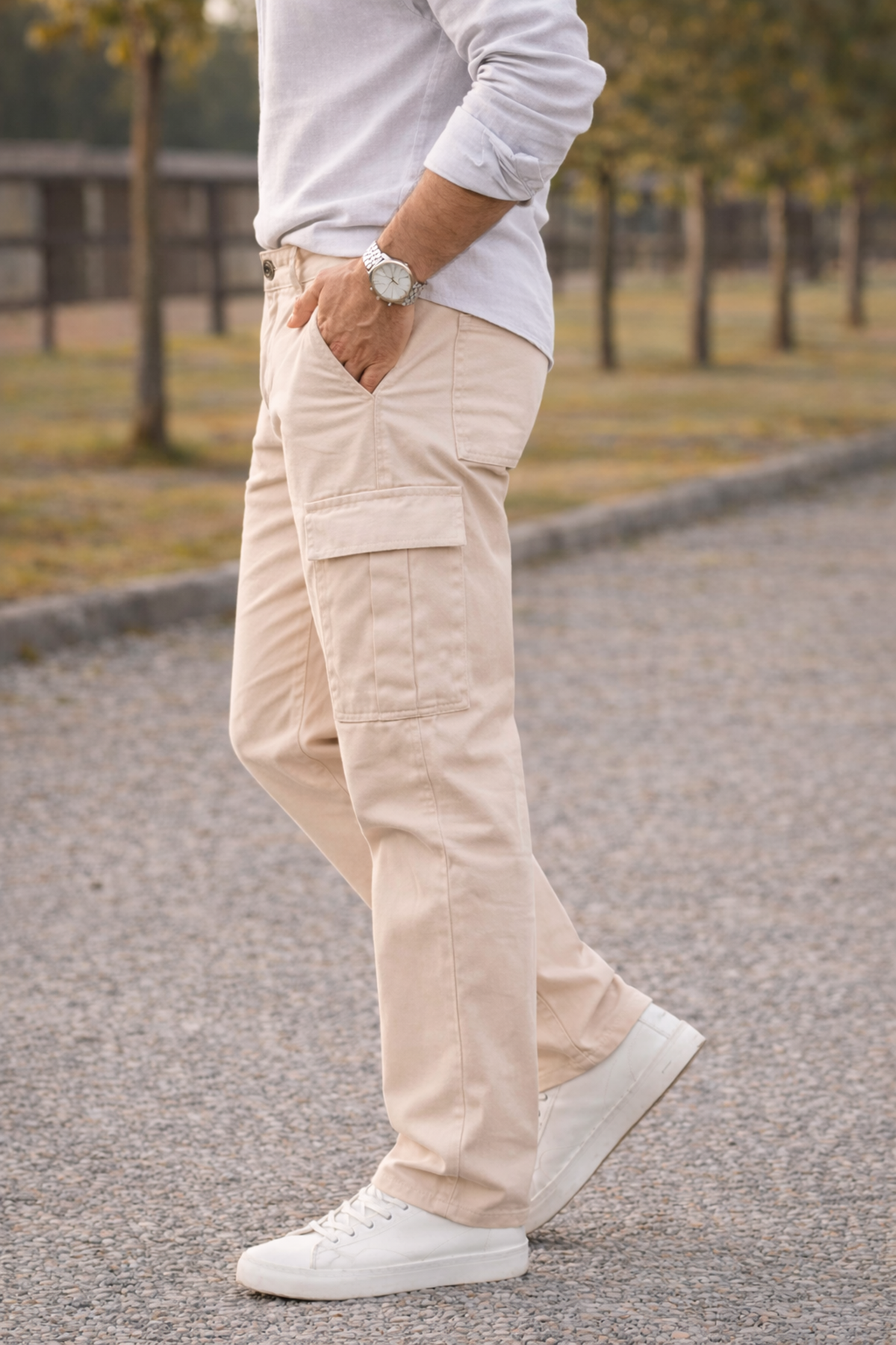 Erkek Premium Comfort Bej Kargo Baggy Pantolon