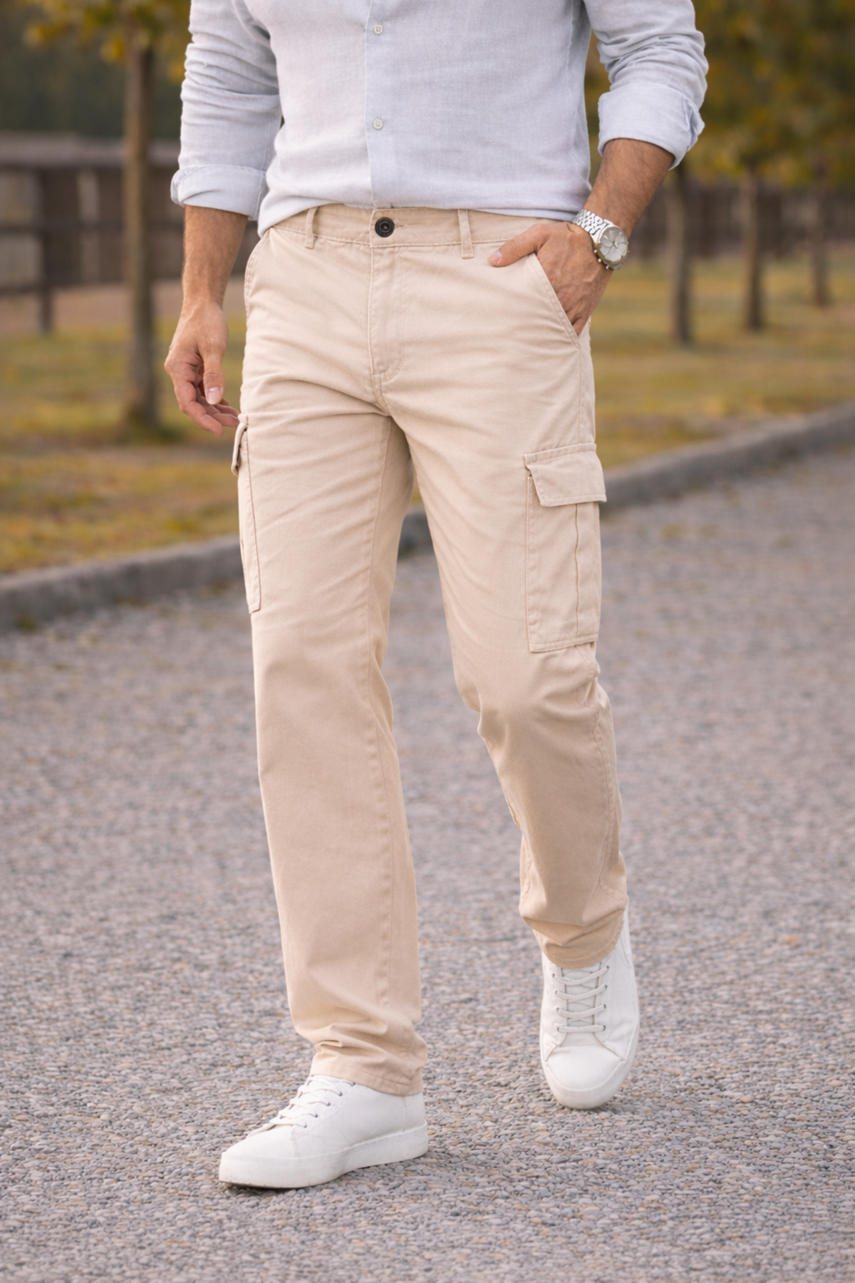 Erkek Premium Comfort Bej Kargo Baggy Pantolon