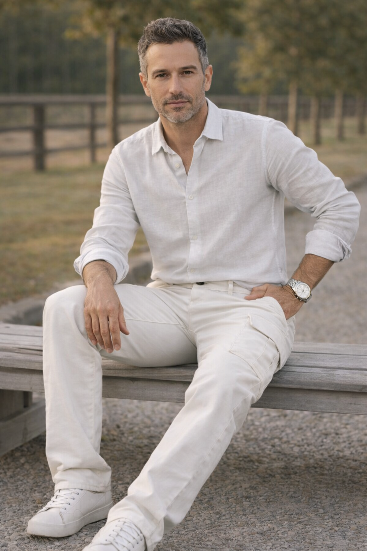 Erkek Premium Comfort Beyaz Kargo Baggy Pantolon