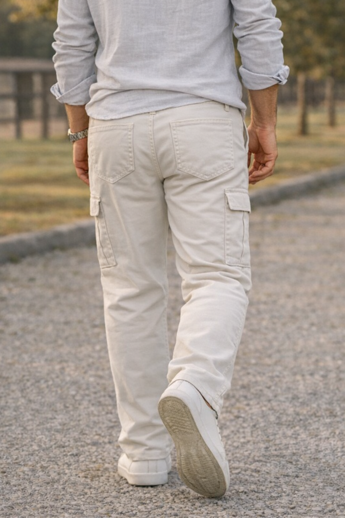 Erkek Premium Comfort Beyaz Kargo Baggy Pantolon