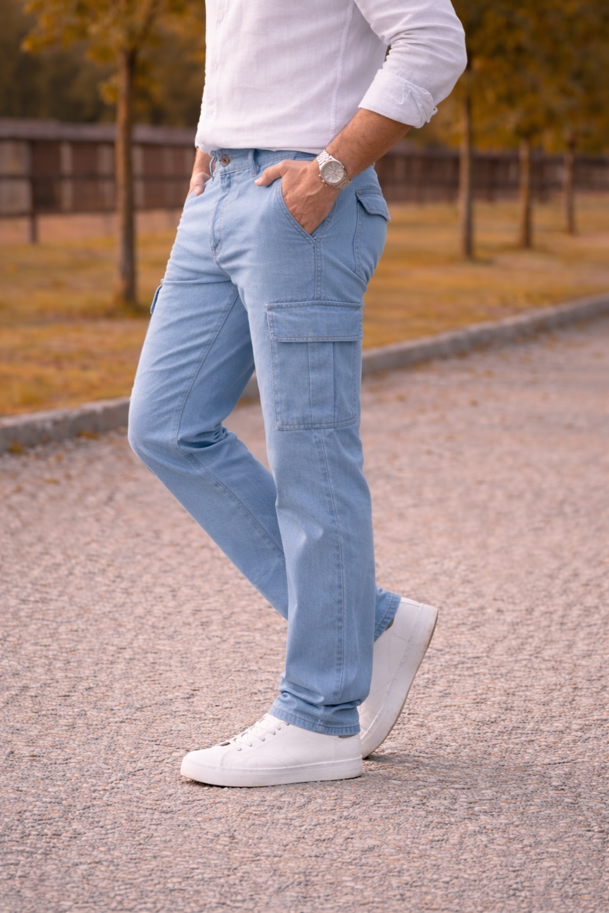 Erkek Premium Comfort B.Mavi Kargo Baggy Pantolon