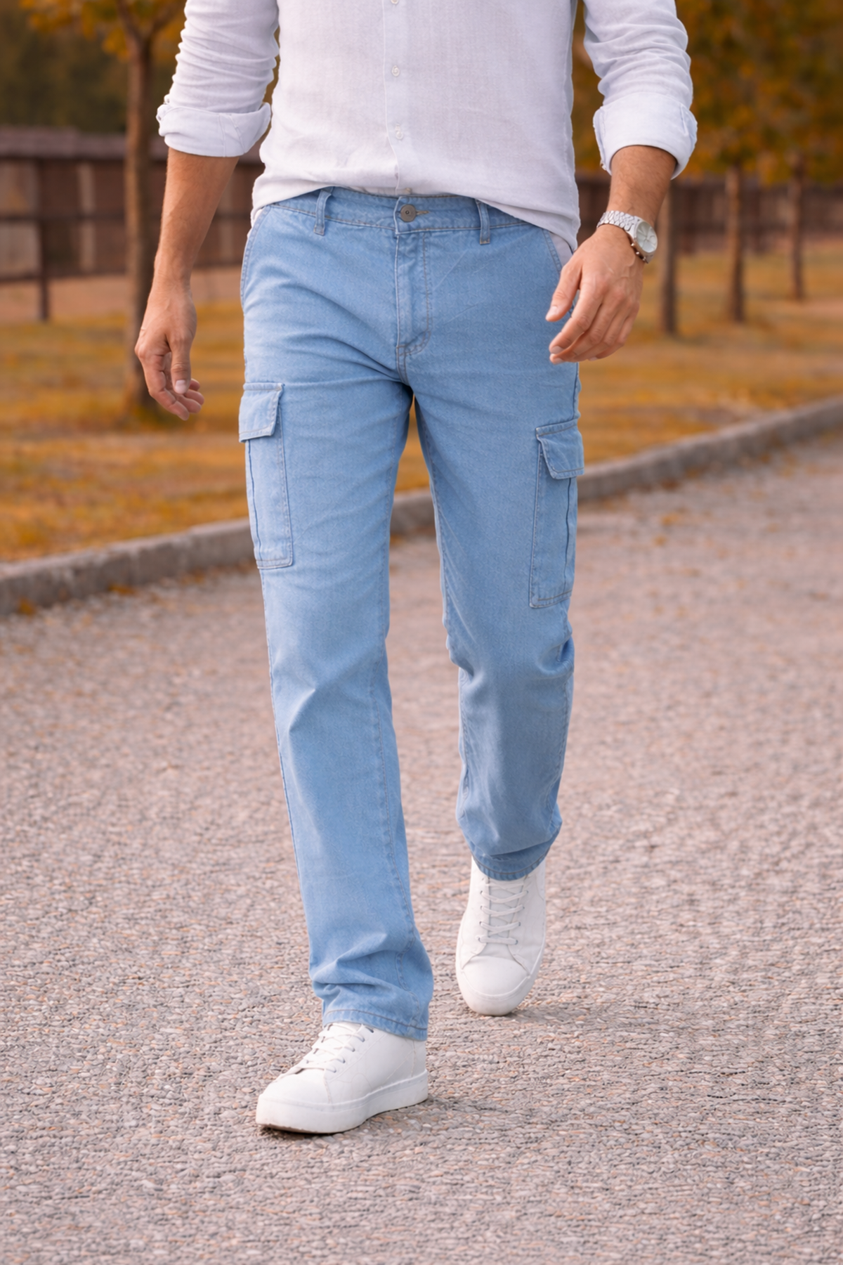 Erkek Premium Comfort B.Mavi Kargo Baggy Pantolon