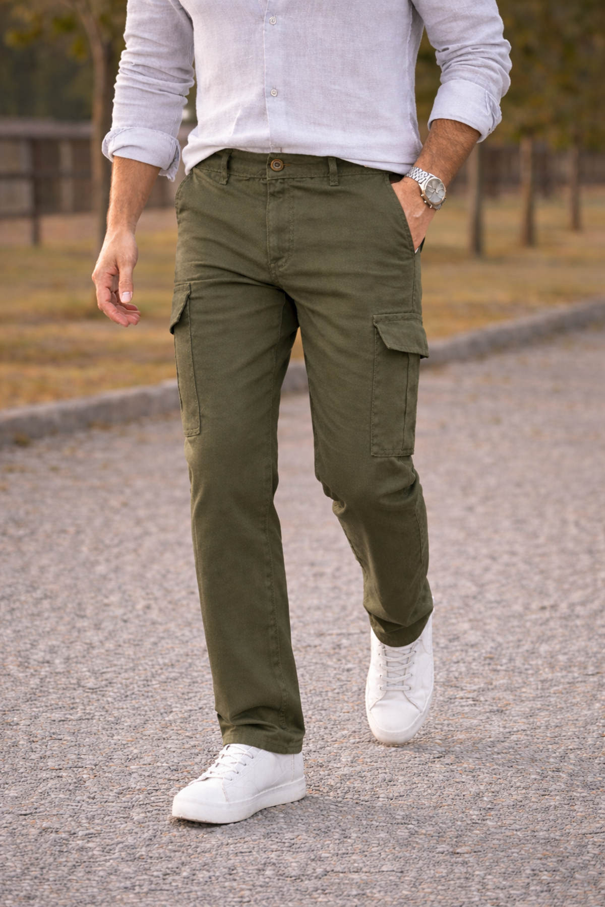 Erkek Premium Comfort Haki Kargo Baggy Pantolon