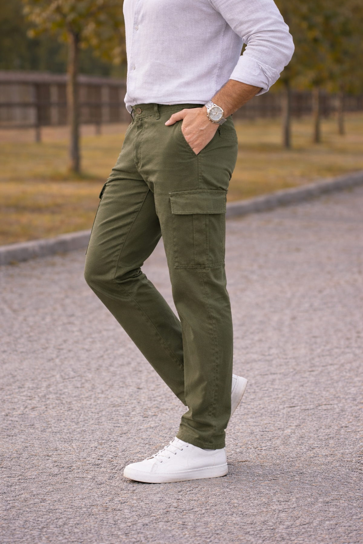 Erkek Premium Comfort Haki Kargo Baggy Pantolon