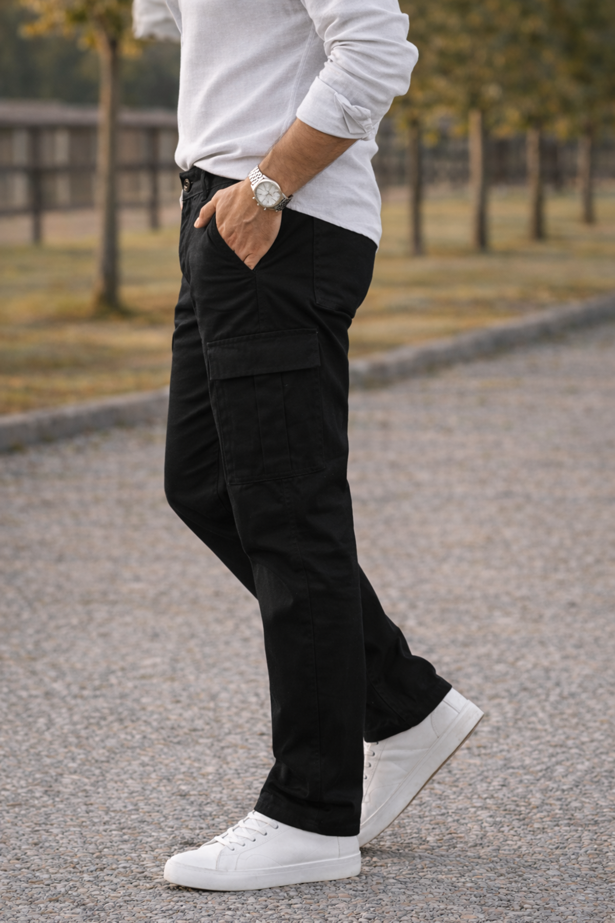 Erkek Premium Comfort Siyah Kargo Baggy Pantolon