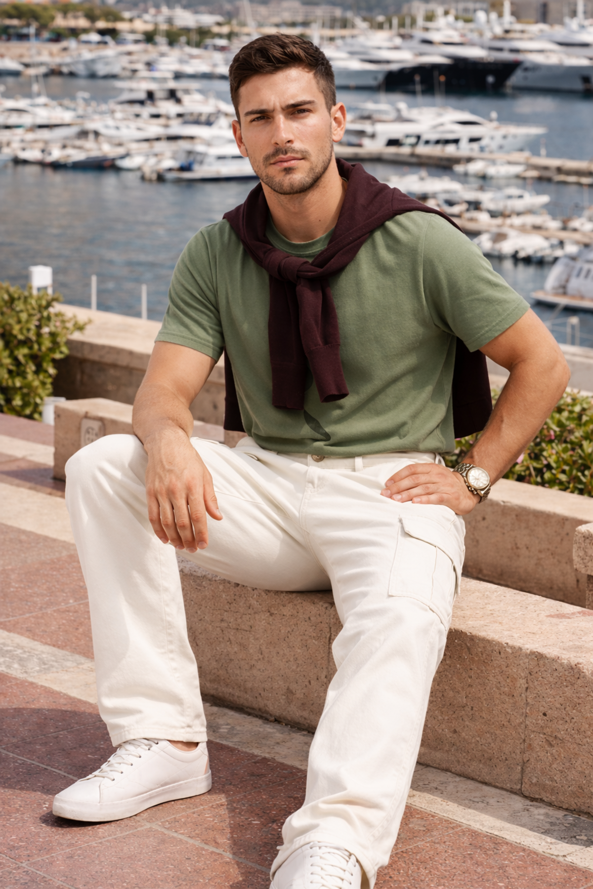 Erkek Relax Fit Beyaz Baggy Kargo Pantolon