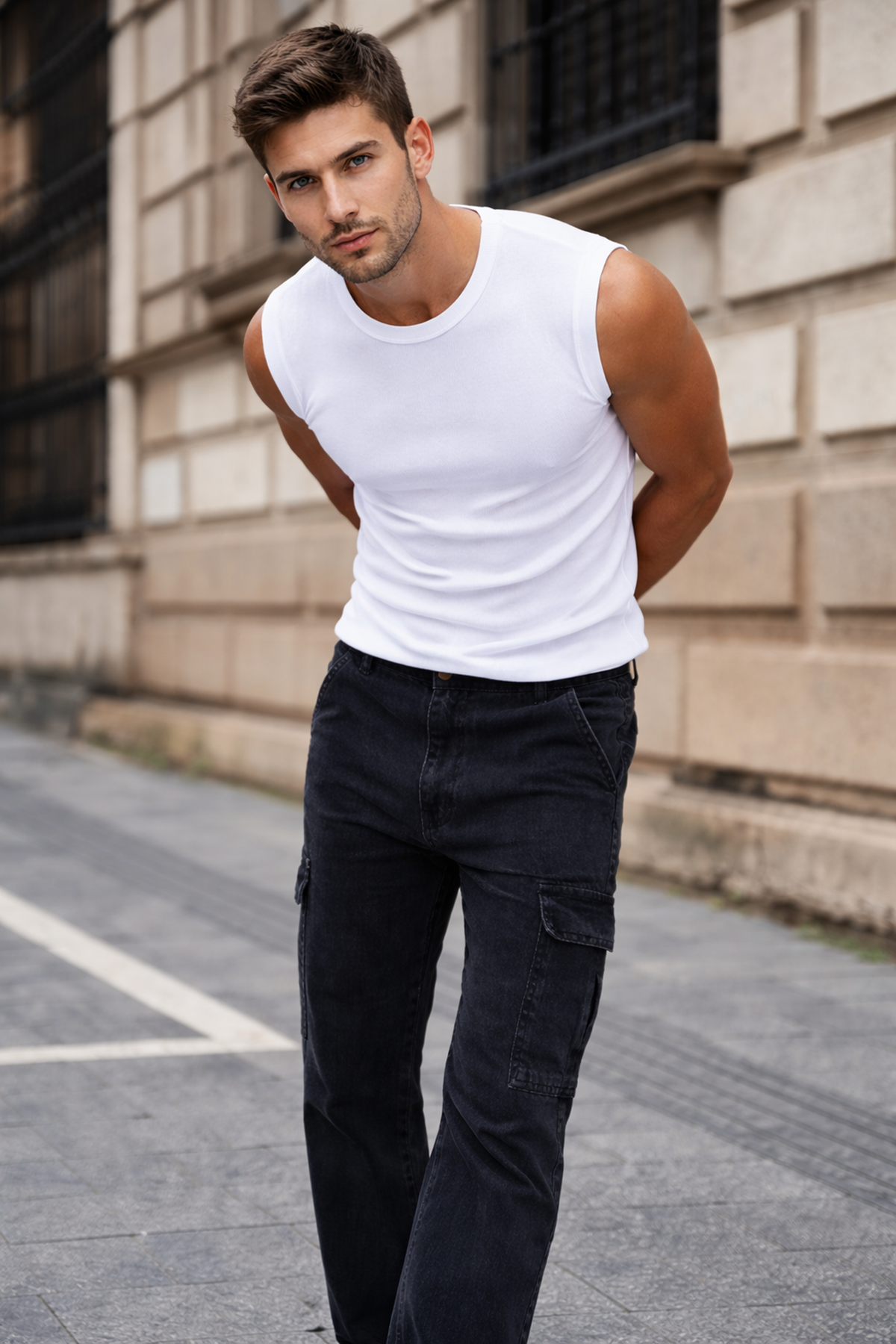 Erkek Kargo Cepli Pamuklu Füme Baggy Pantolon