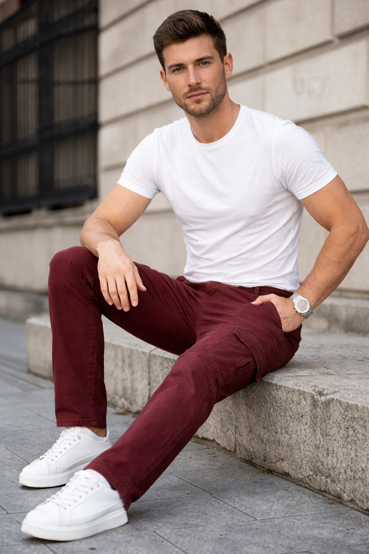 Erkek Kargo Cepli Pamuklu Kiremit Baggy Pantolon