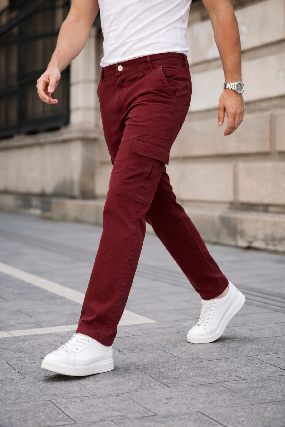 Erkek Kargo Cepli Pamuklu Kiremit Baggy Pantolon