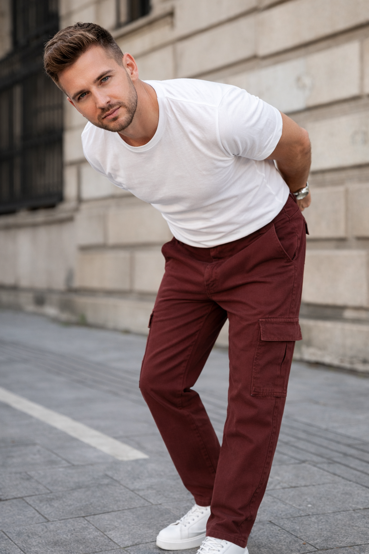 Erkek Kargo Cepli Pamuklu Kiremit Baggy Pantolon