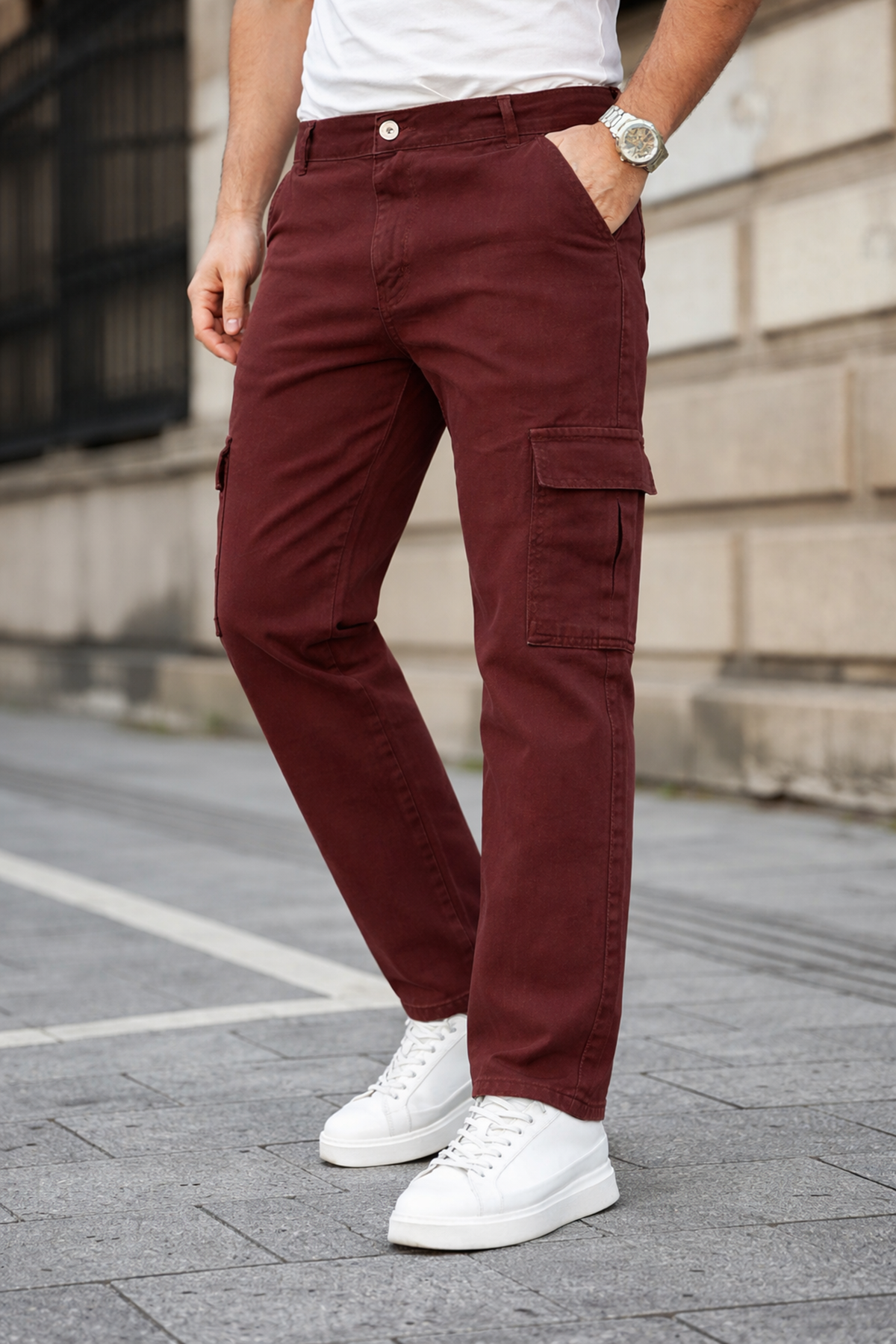 Erkek Kargo Cepli Pamuklu Kiremit Baggy Pantolon