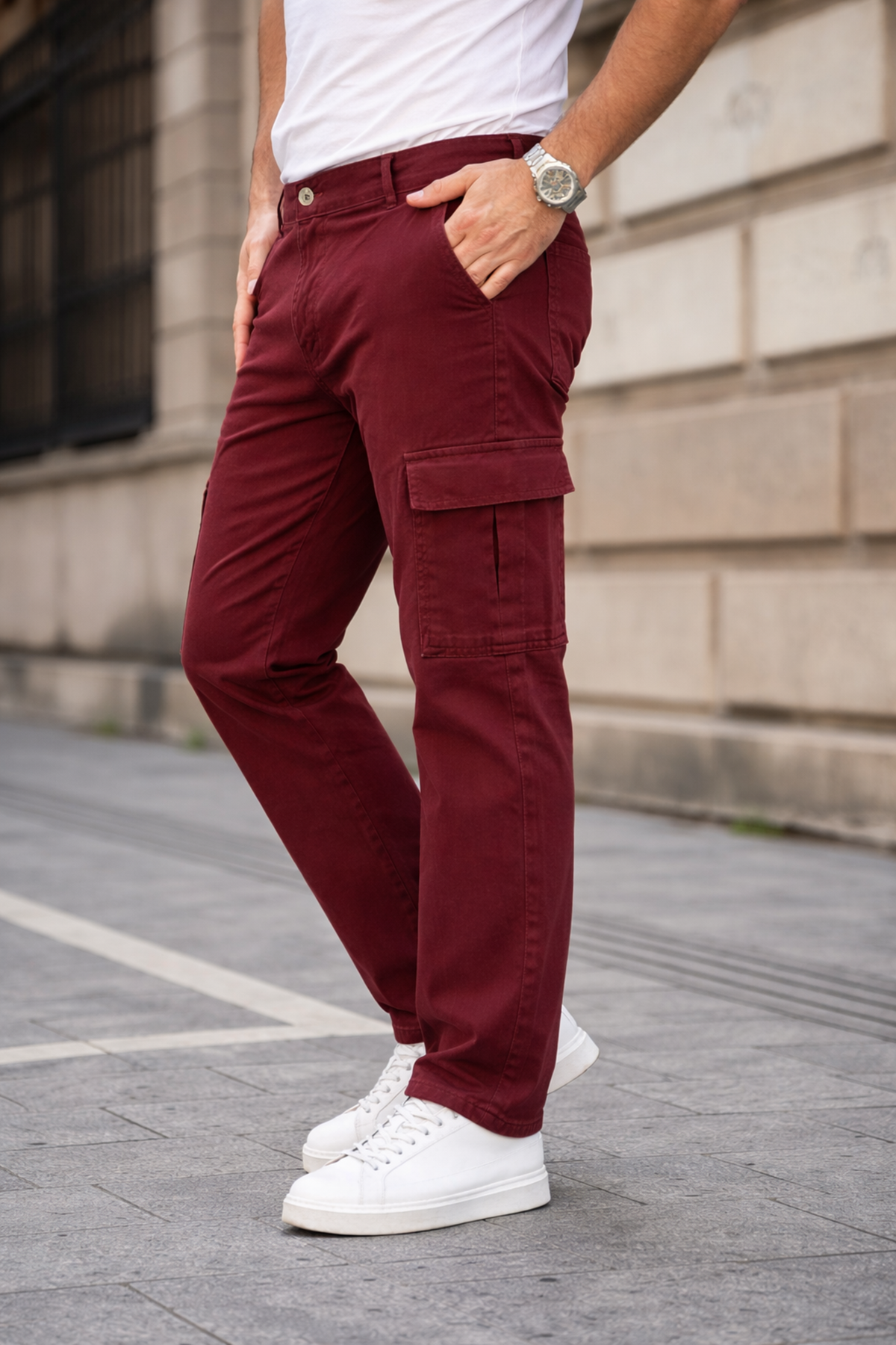 Erkek Kargo Cepli Pamuklu Kiremit Baggy Pantolon