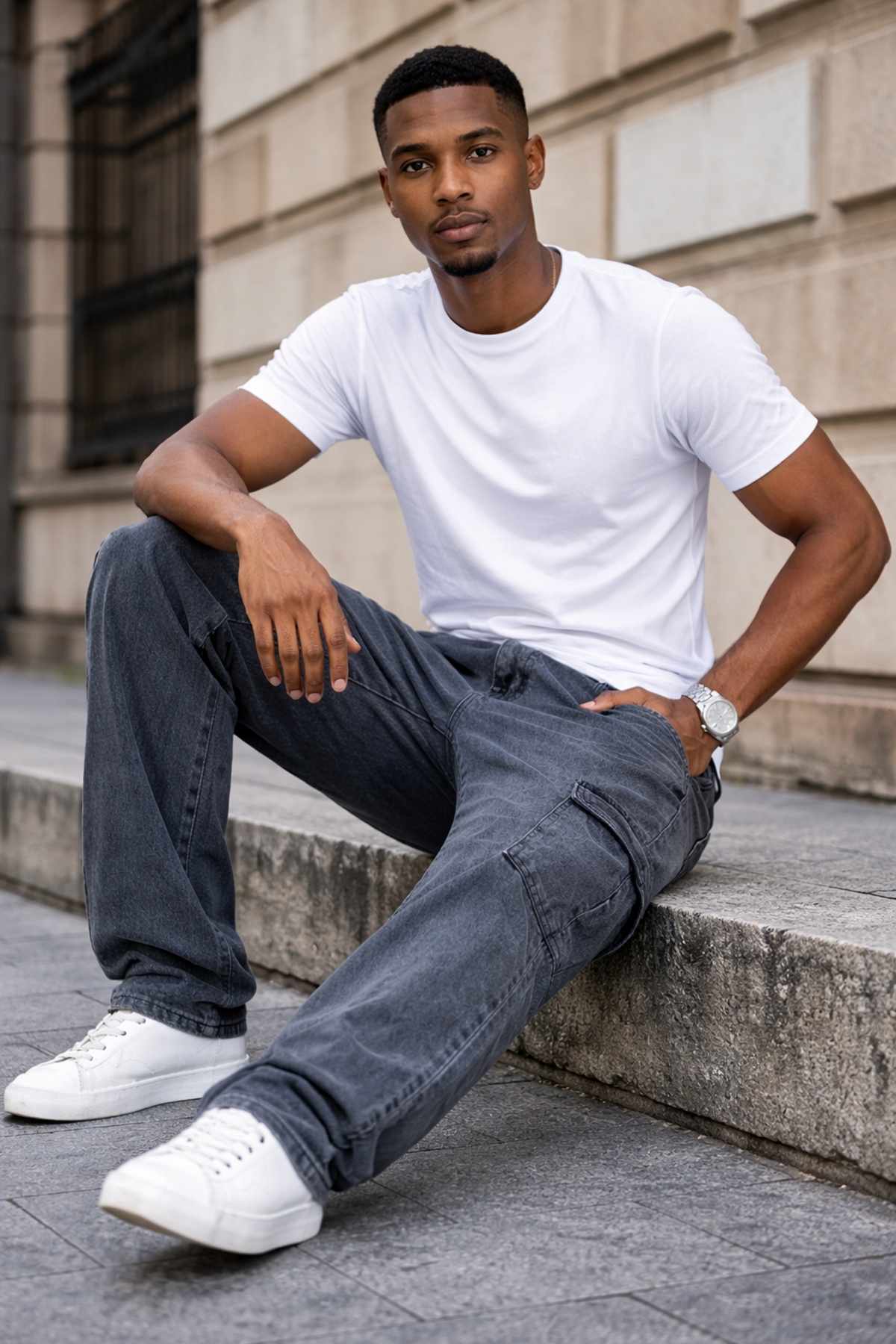 Erkek Kargo Cepli Pamuklu Antrasit Baggy Pantolon