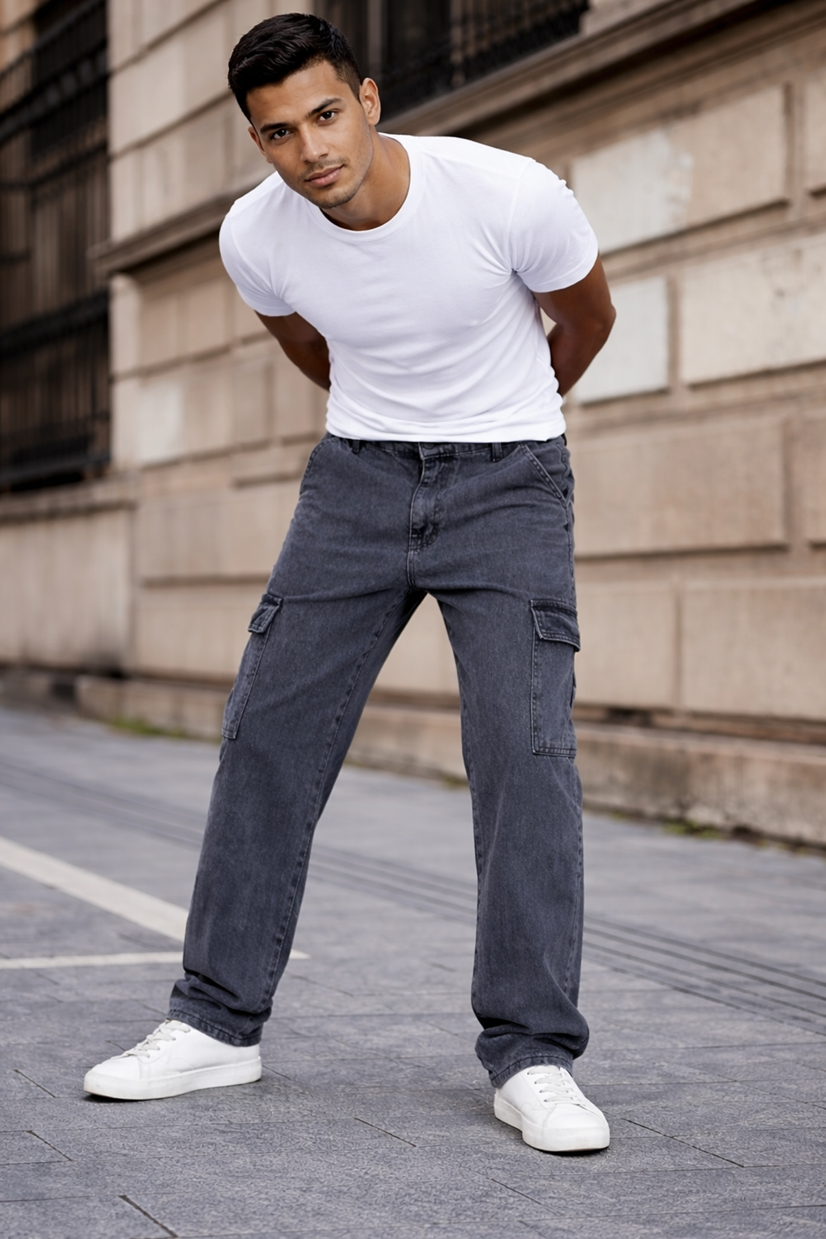 Erkek Kargo Cepli Pamuklu Antrasit Baggy Pantolon