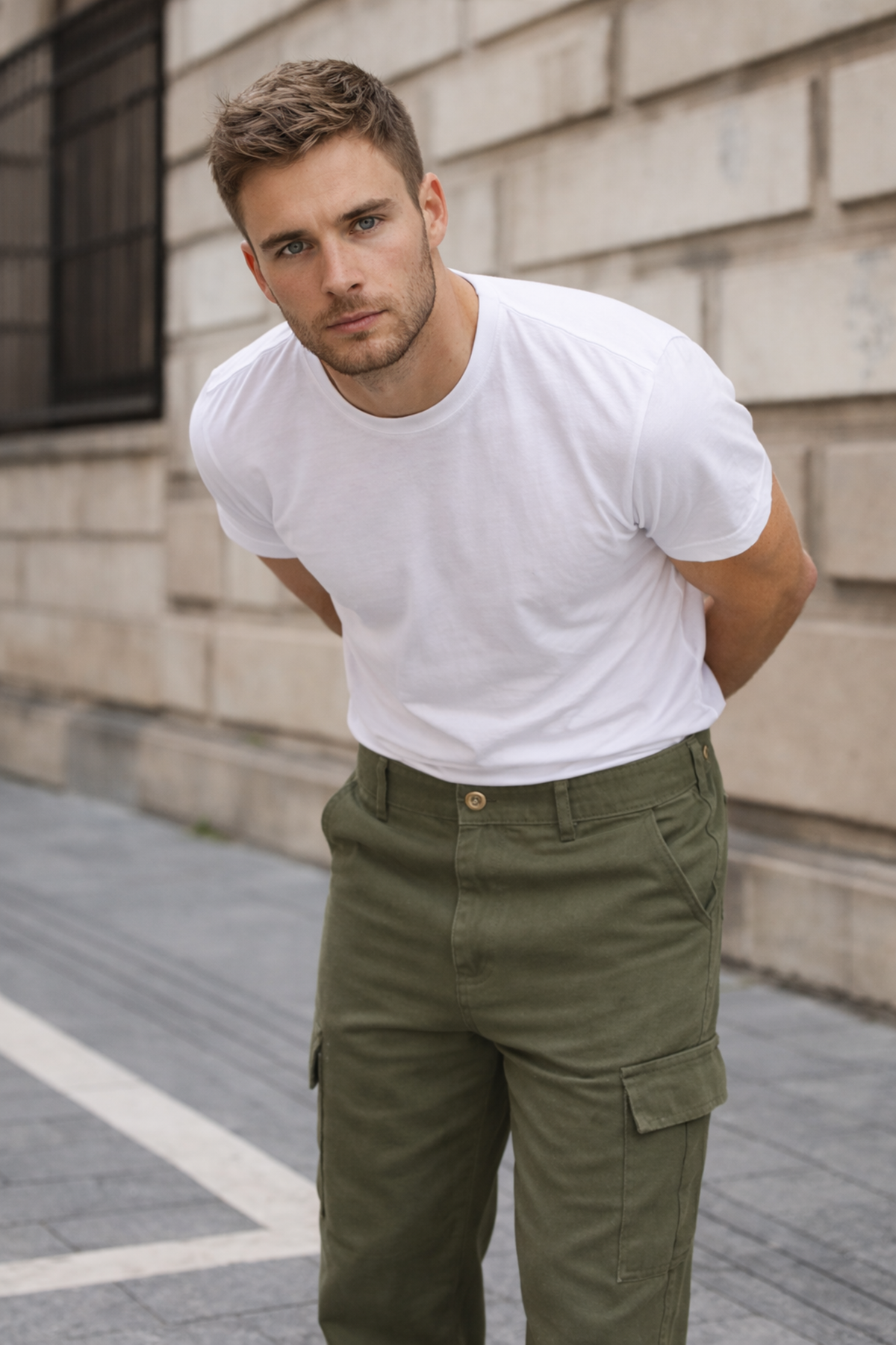 Erkek Kargo Cepli Pamuklu Haki Baggy Pantolon