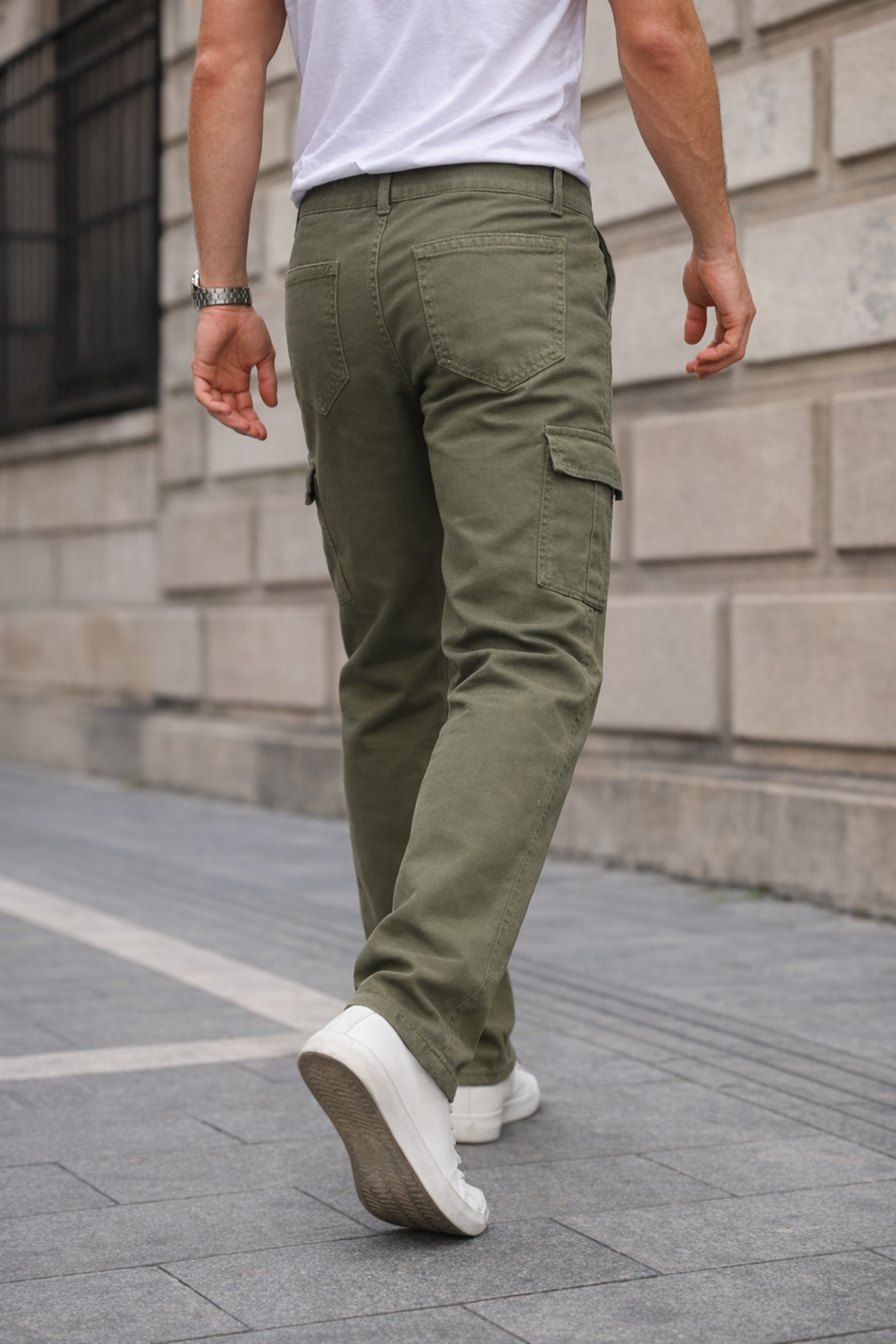 Erkek Kargo Cepli Pamuklu Haki Baggy Pantolon