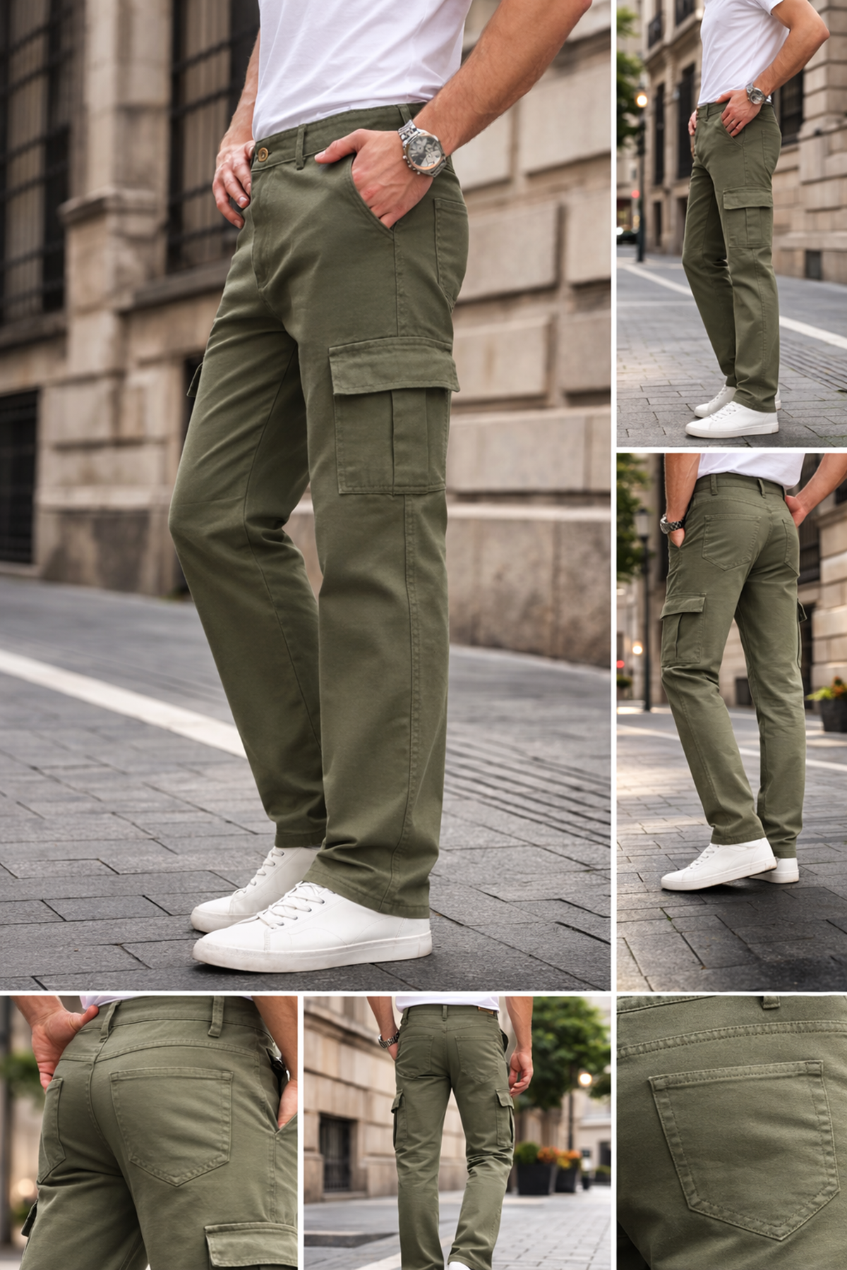 Erkek Kargo Cepli Pamuklu Haki Baggy Pantolon