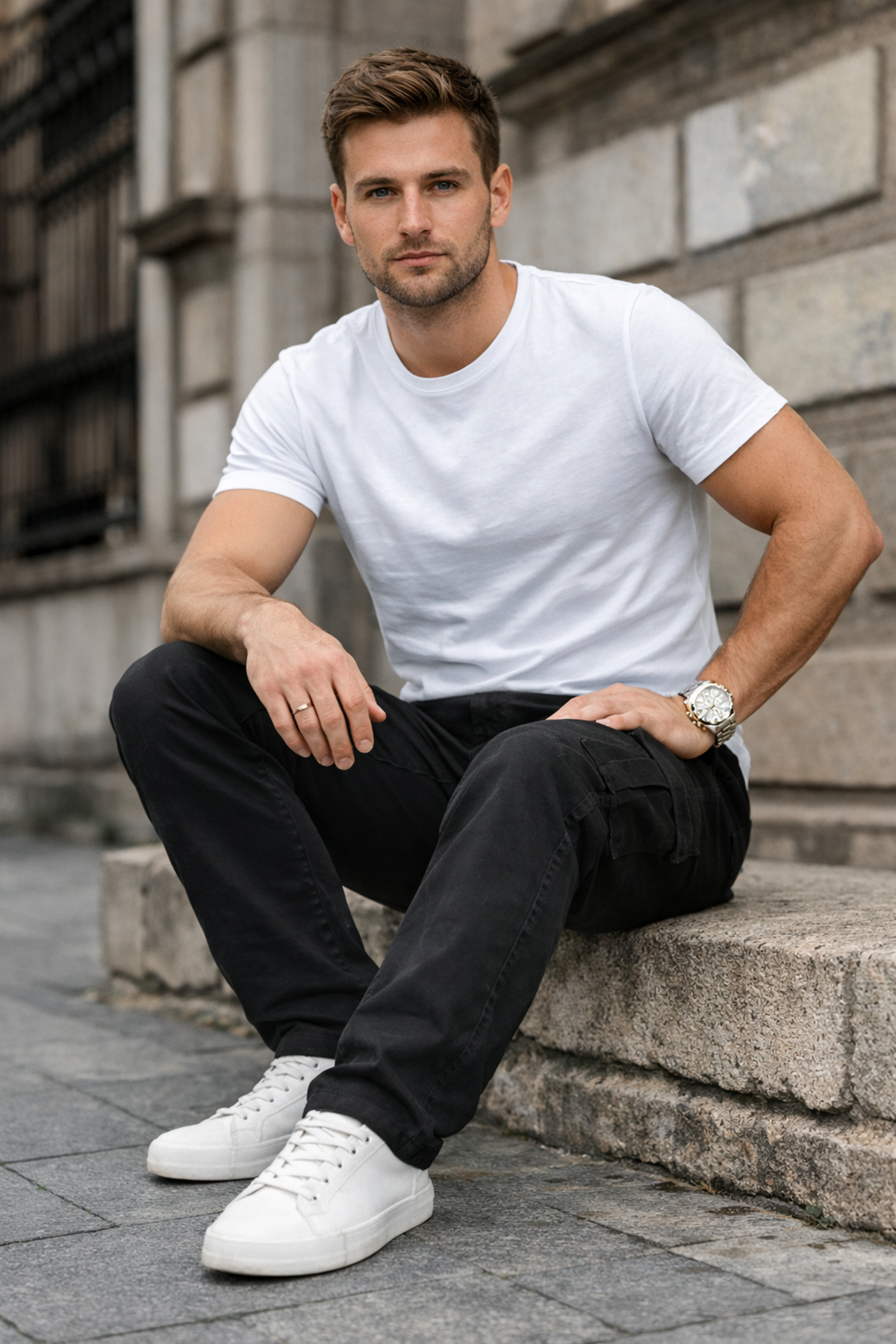 Erkek Kargo Cepli Pamuklu Siyah Baggy Pantolon