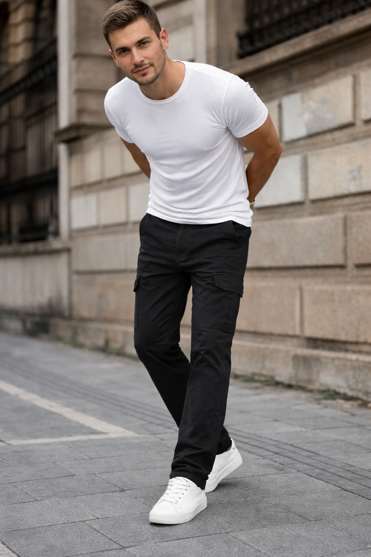 Erkek Kargo Cepli Pamuklu Siyah Baggy Pantolon
