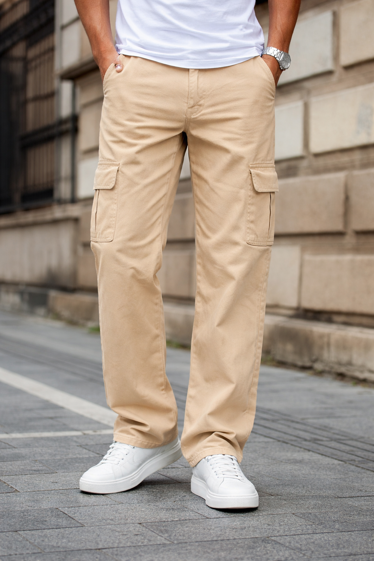 Erkek Kargo Cepli Pamuklu Taş Baggy Pantolon