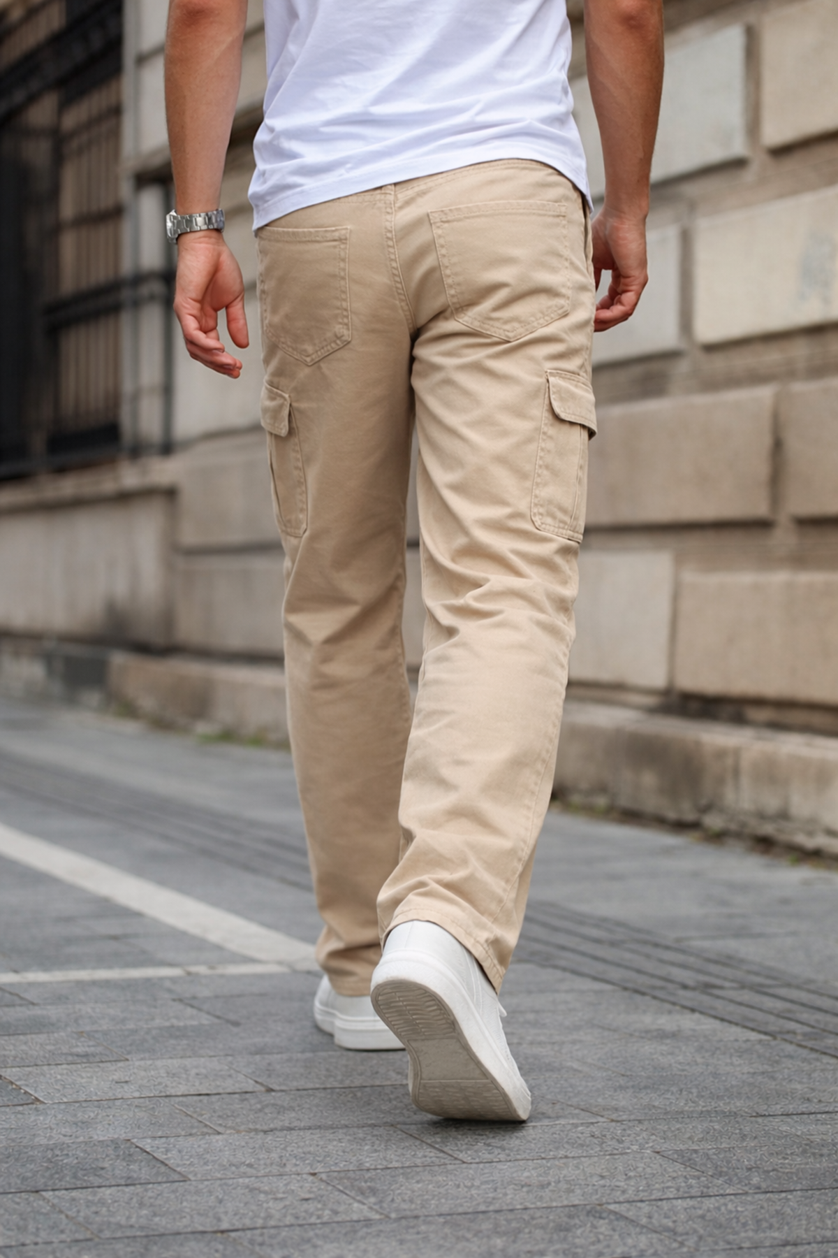 Erkek Kargo Cepli Pamuklu Taş Baggy Pantolon