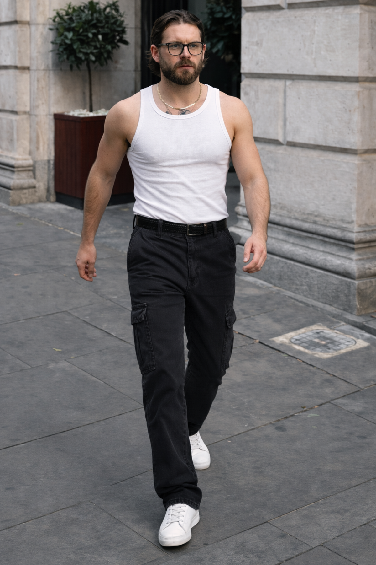 Erkek Günlük Kargo Cep Füme Baggy Pantolon