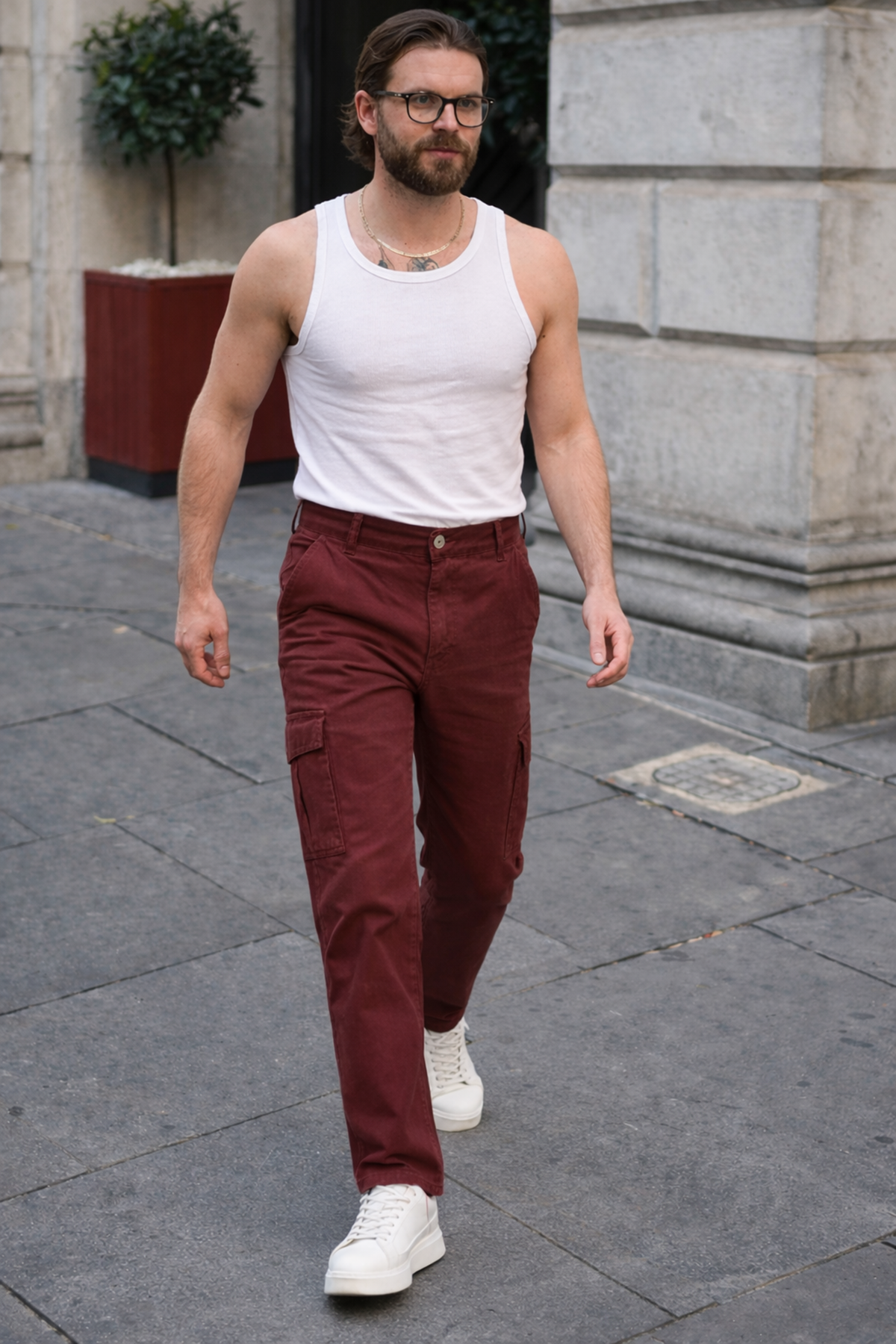 Erkek Günlük Kargo Cep Kiremit Baggy Pantolon