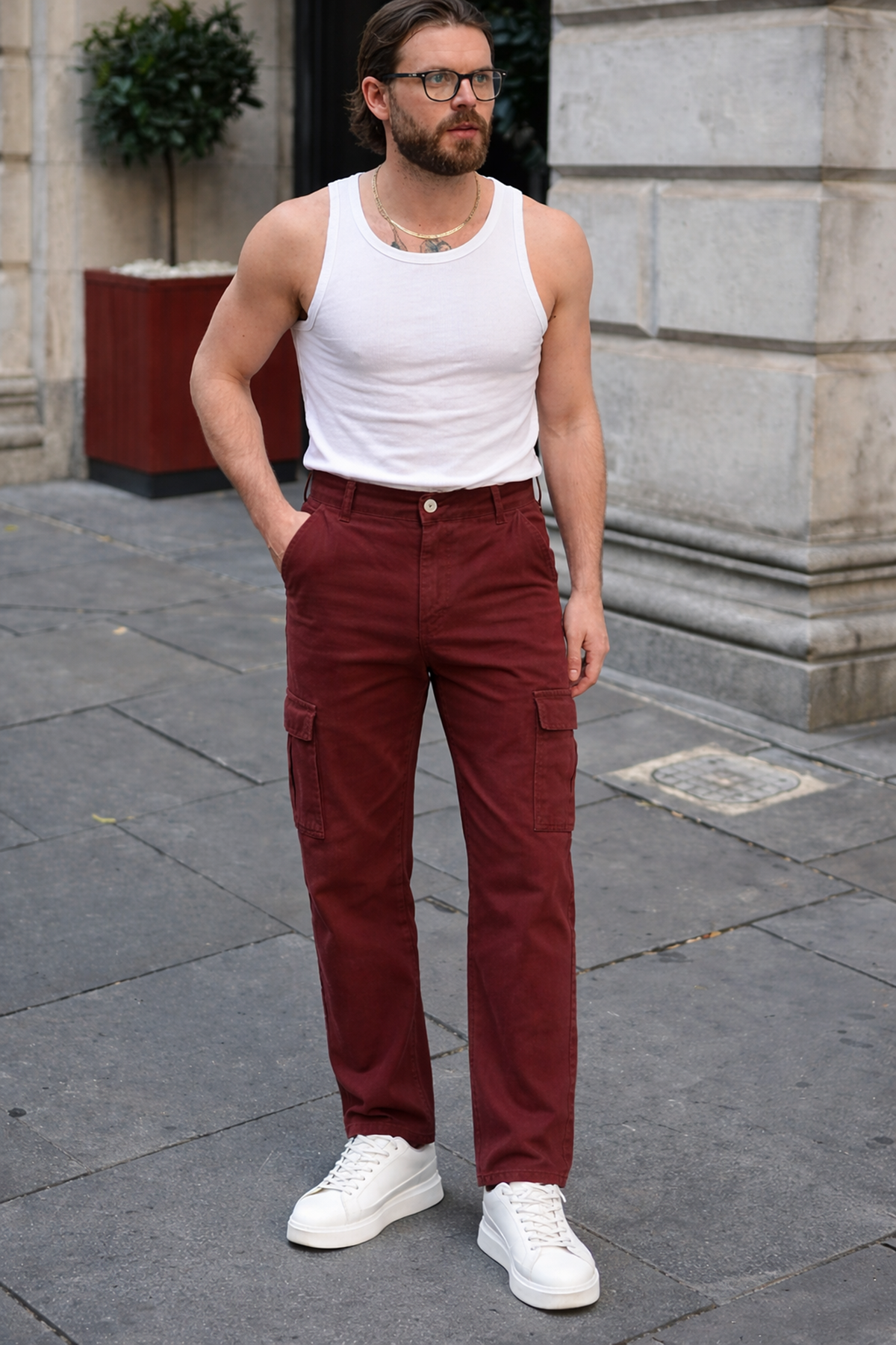 Erkek Günlük Kargo Cep Kiremit Baggy Pantolon