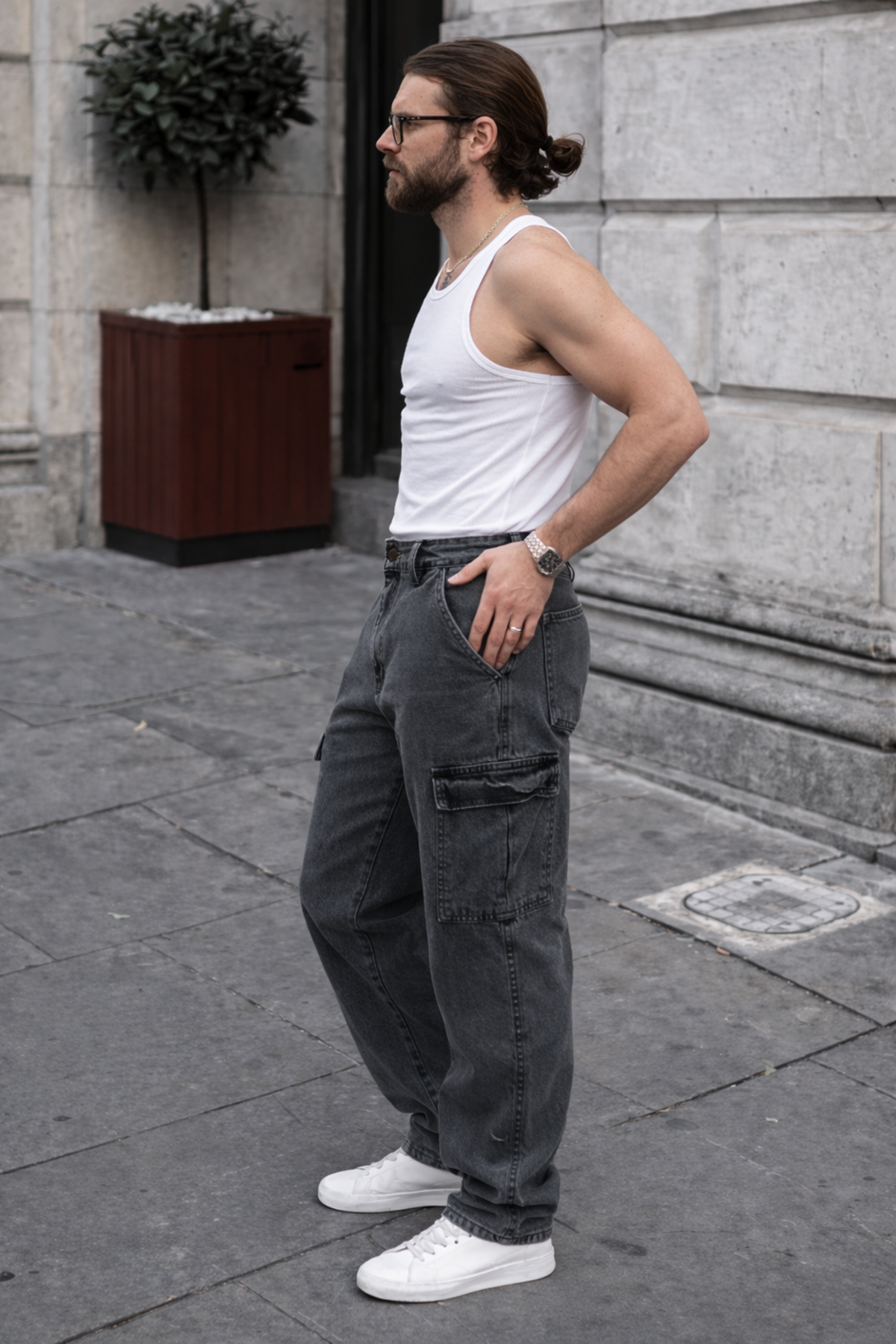 Erkek Günlük Kargo Cep Antrasit Baggy Pantolon