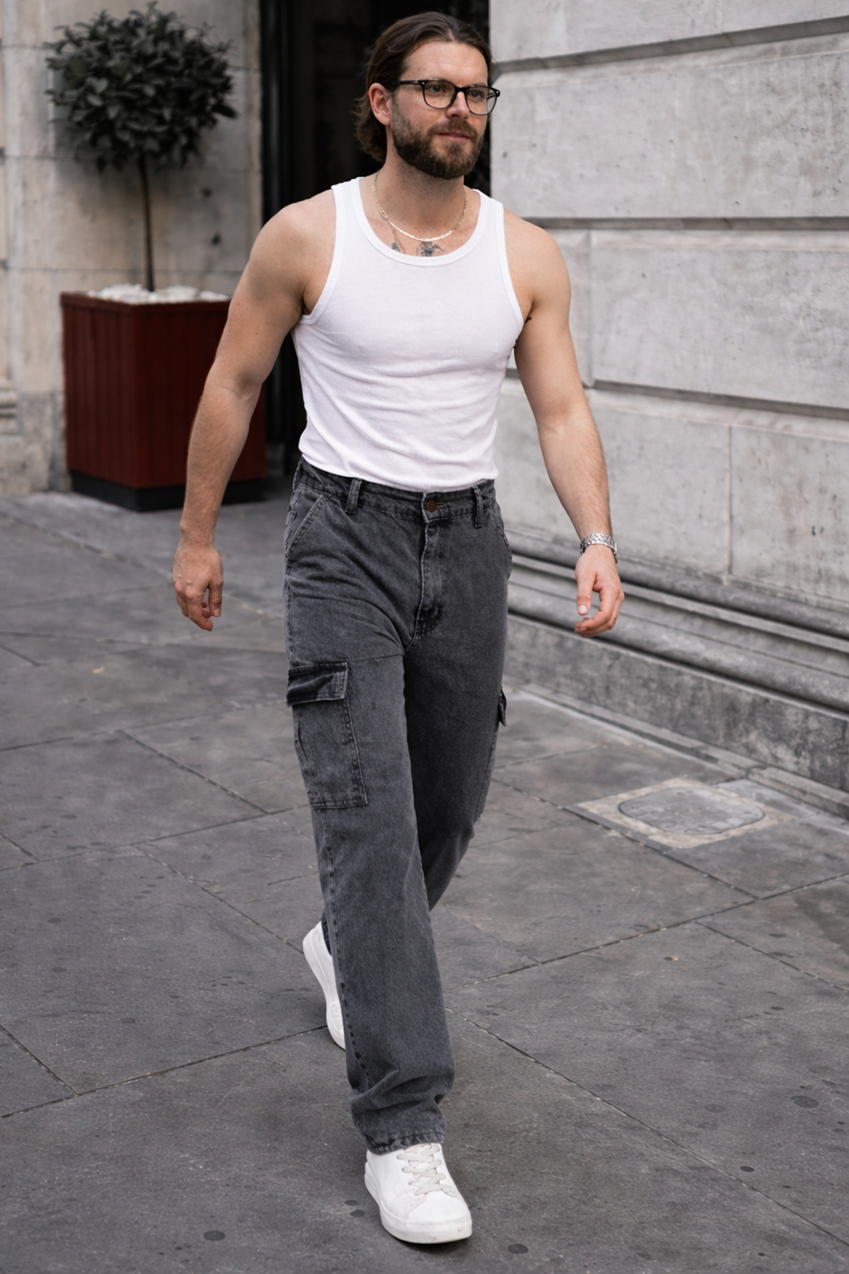 Erkek Günlük Kargo Cep Antrasit Baggy Pantolon