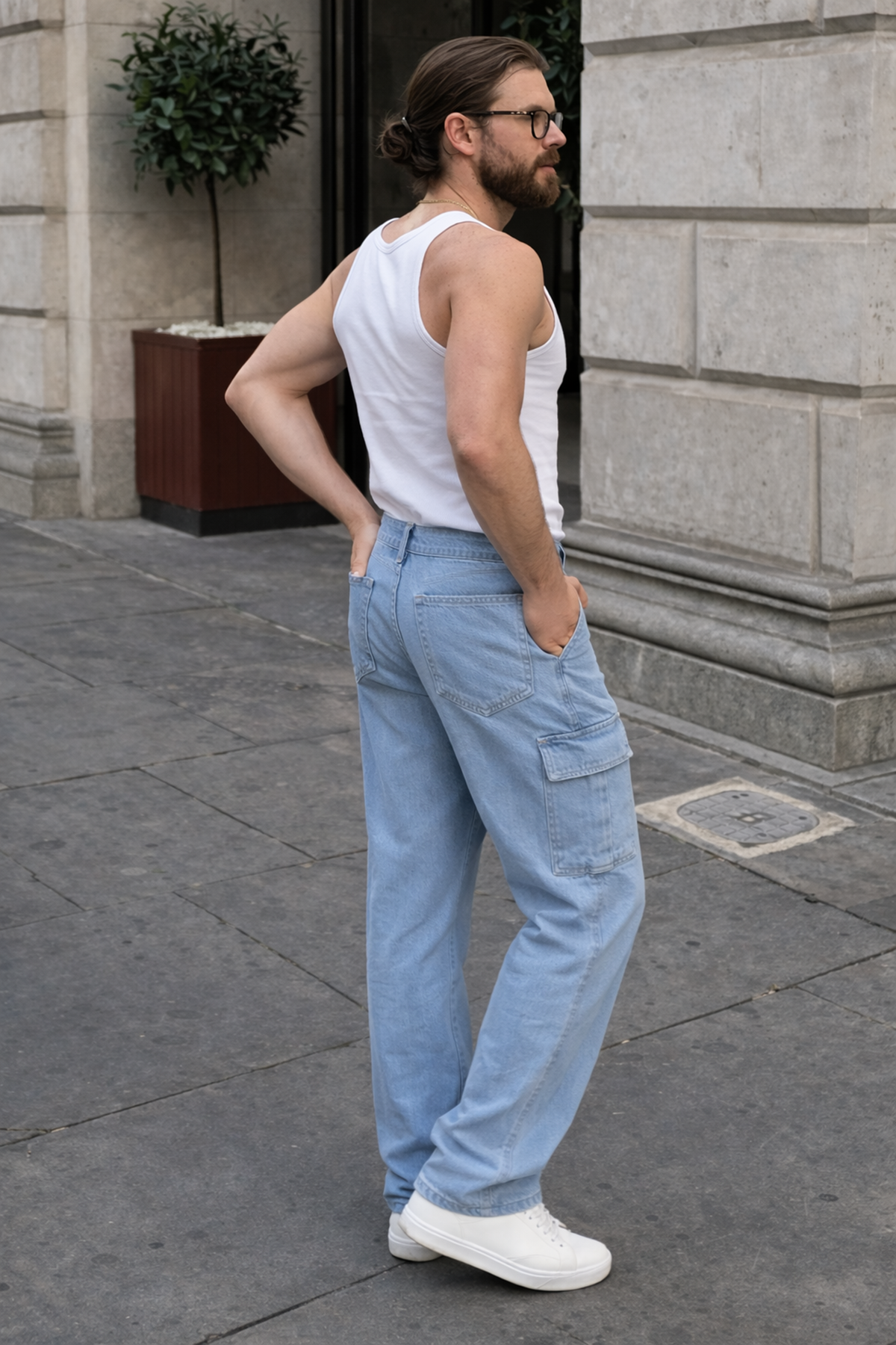 Erkek Günlük Kargo Cep B.Mavi Baggy Pantolon