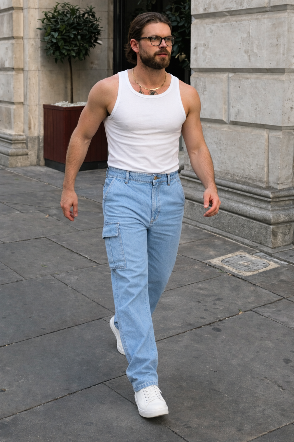 Erkek Günlük Kargo Cep B.Mavi Baggy Pantolon