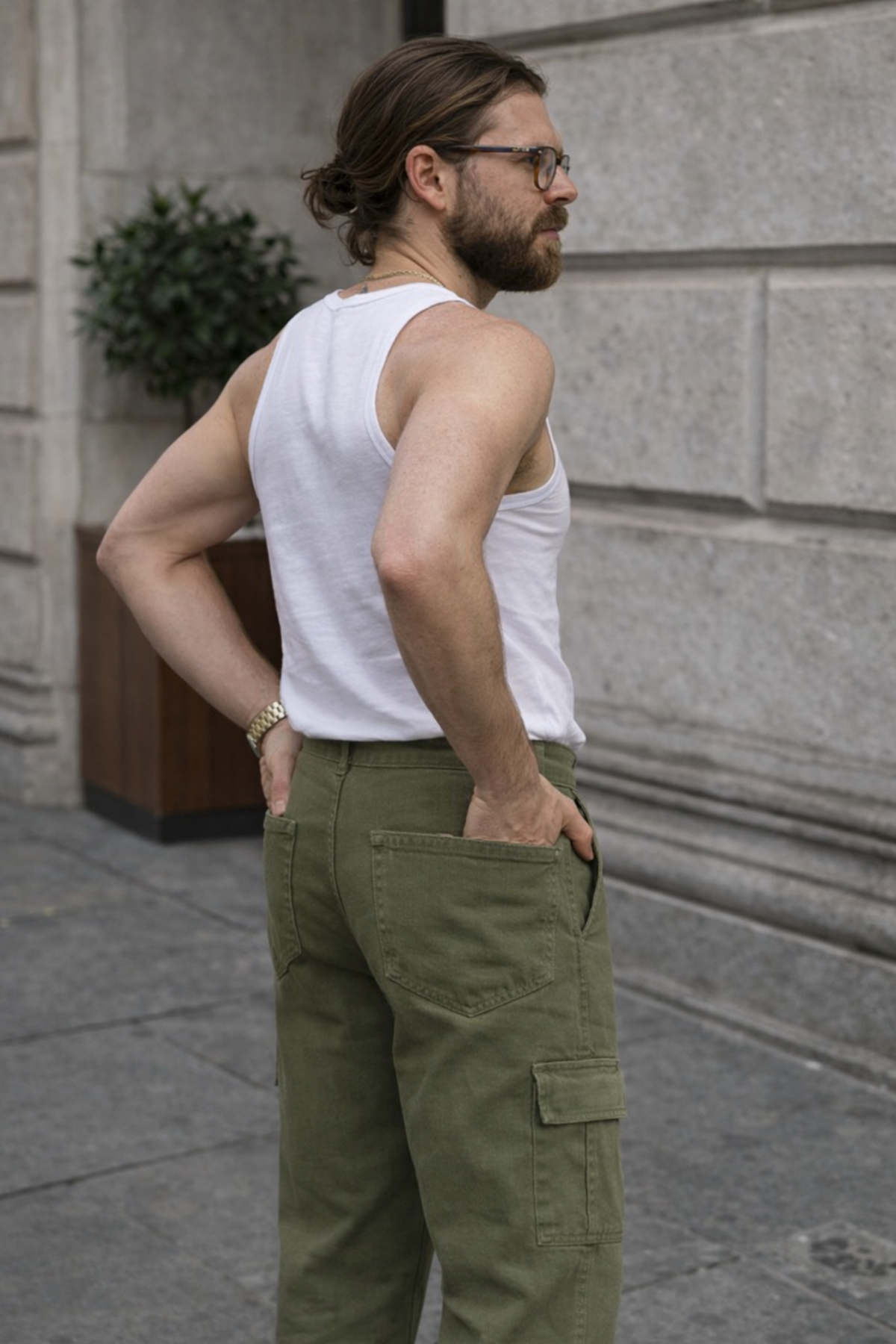 Erkek Günlük Kargo Cep Haki Baggy Pantolon