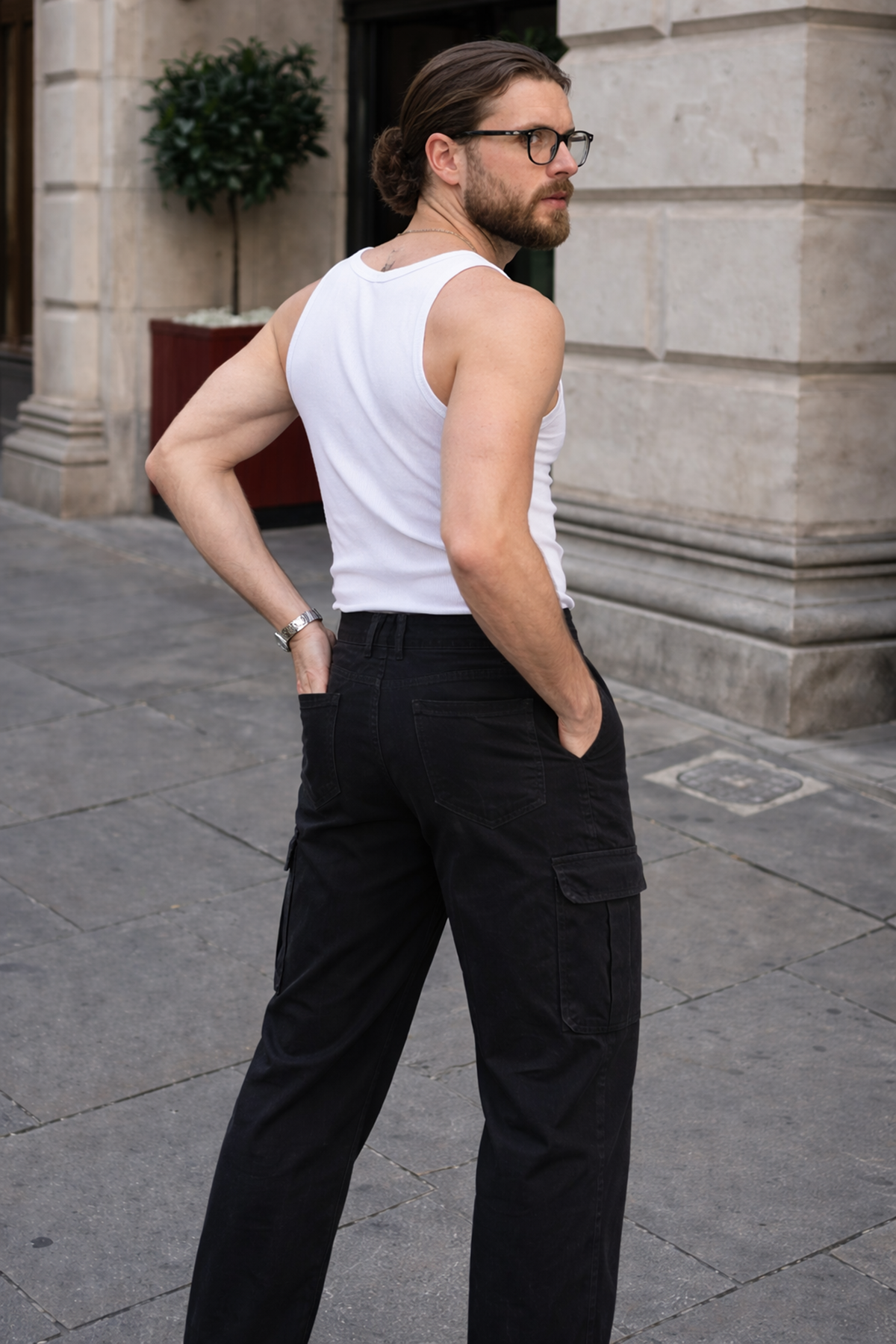 Erkek Günlük Kargo Cep Siyah Baggy Pantolon