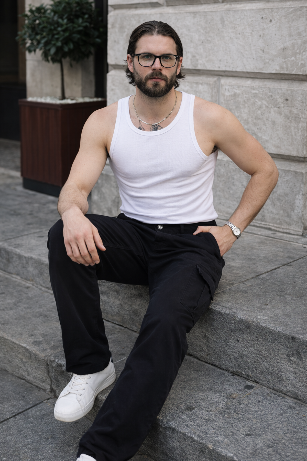 Erkek Günlük Kargo Cep Siyah Baggy Pantolon