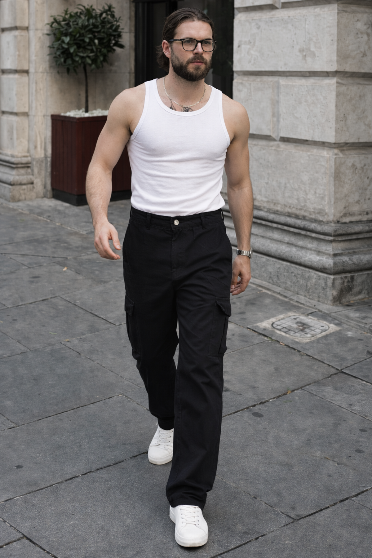 Erkek Günlük Kargo Cep Siyah Baggy Pantolon