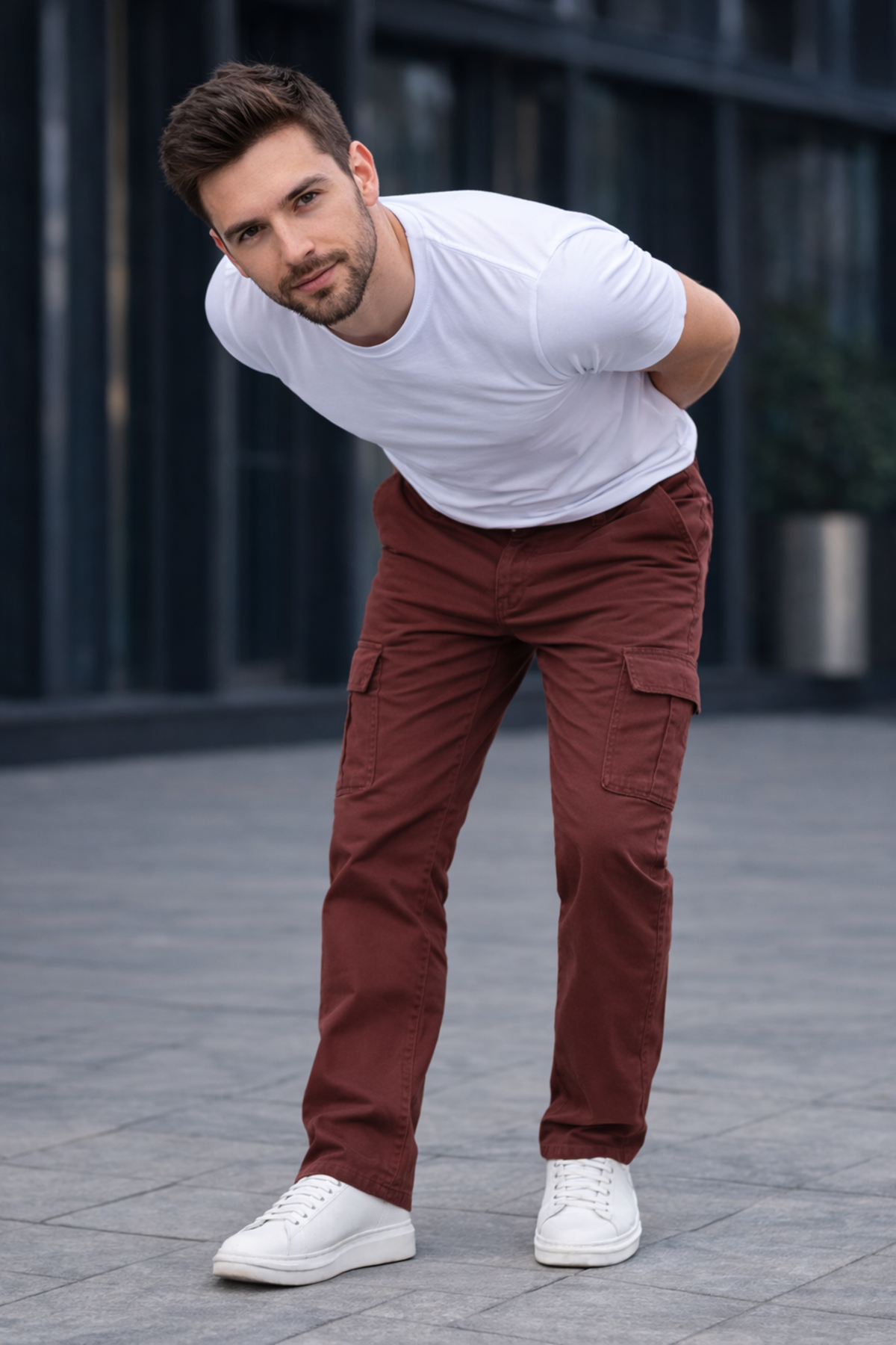 Erkek Trend Bol Paça Günlük Kargo Kiremit Baggy Pantolon