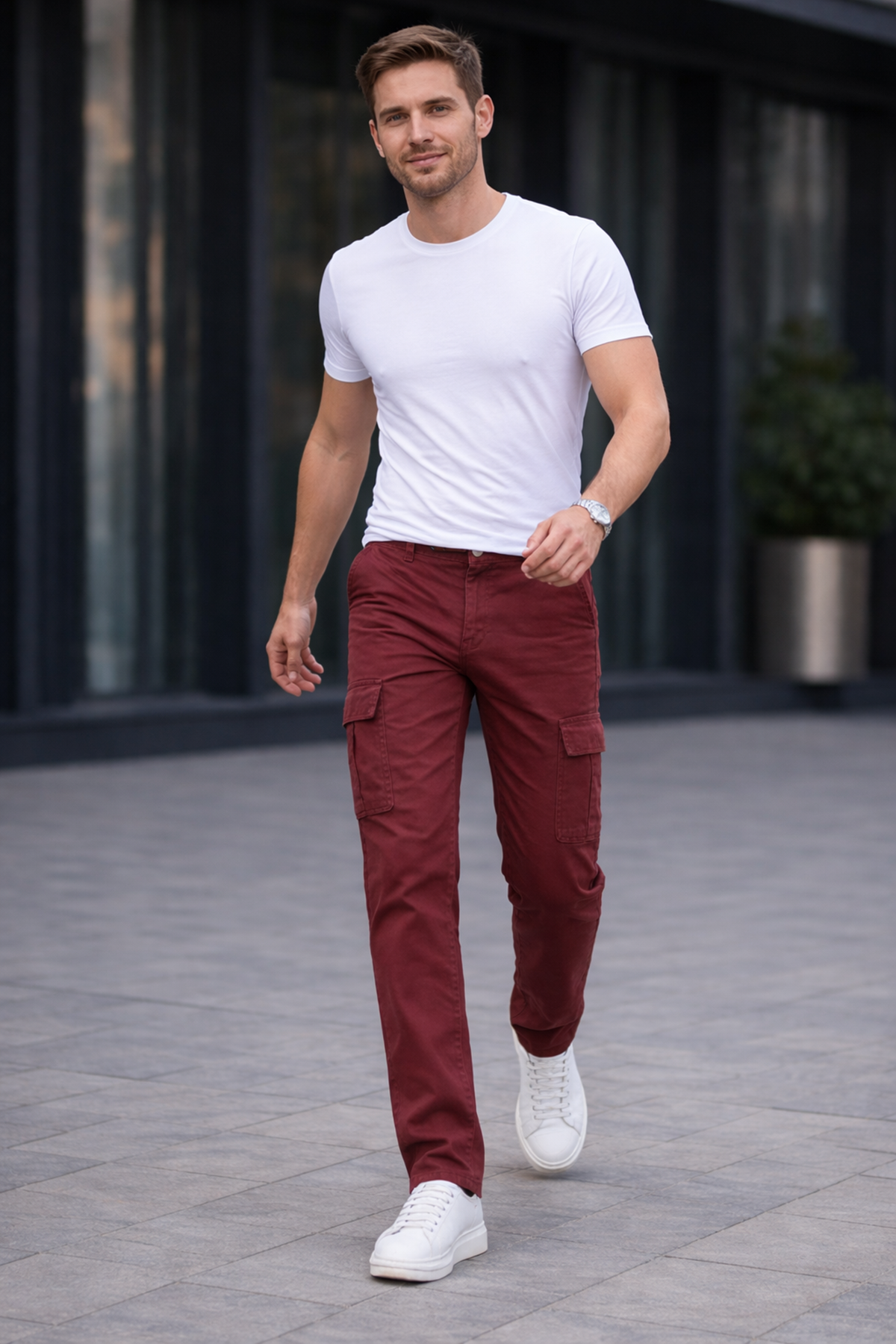 Erkek Trend Bol Paça Günlük Kargo Kiremit Baggy Pantolon