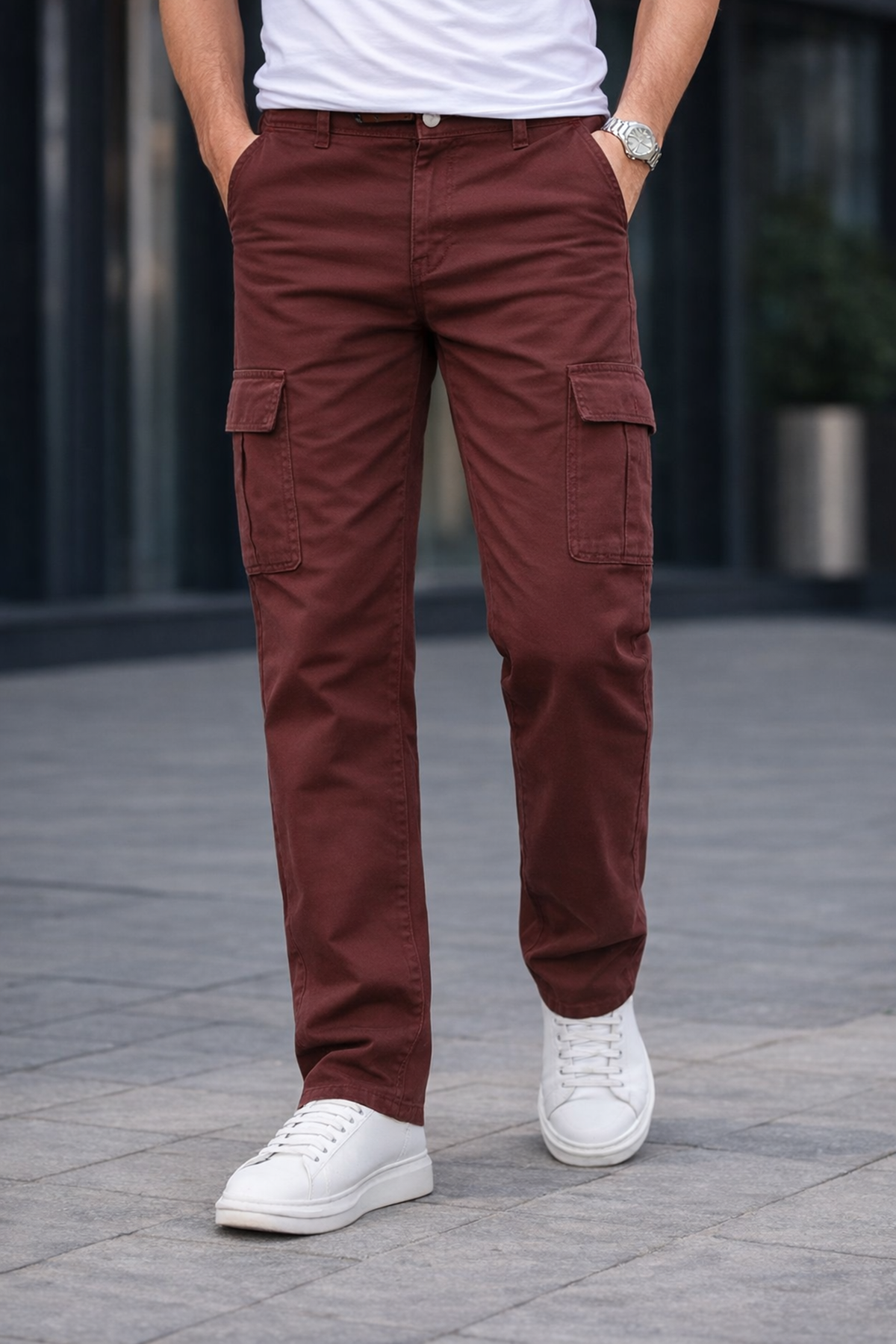 Erkek Trend Bol Paça Günlük Kargo Kiremit Baggy Pantolon