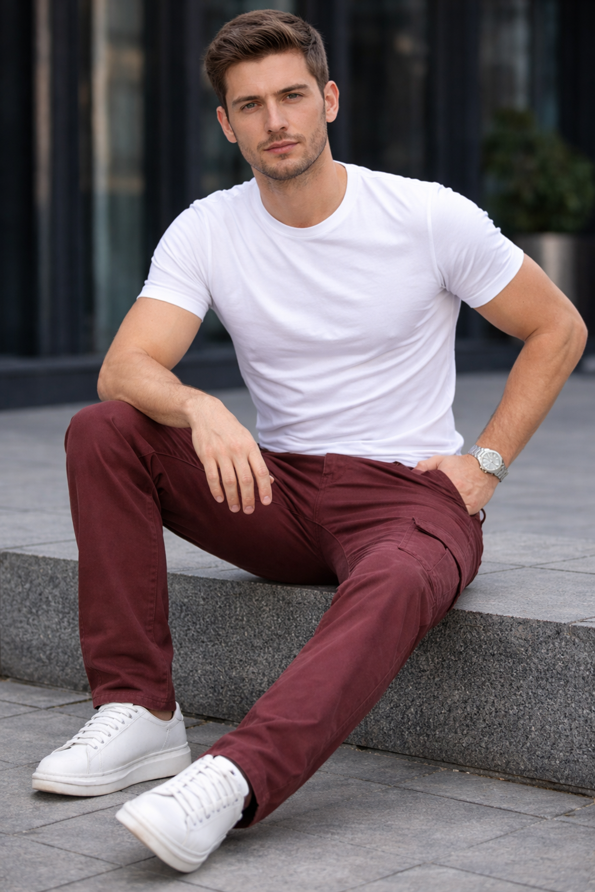 Erkek Trend Bol Paça Günlük Kargo Kiremit Baggy Pantolon