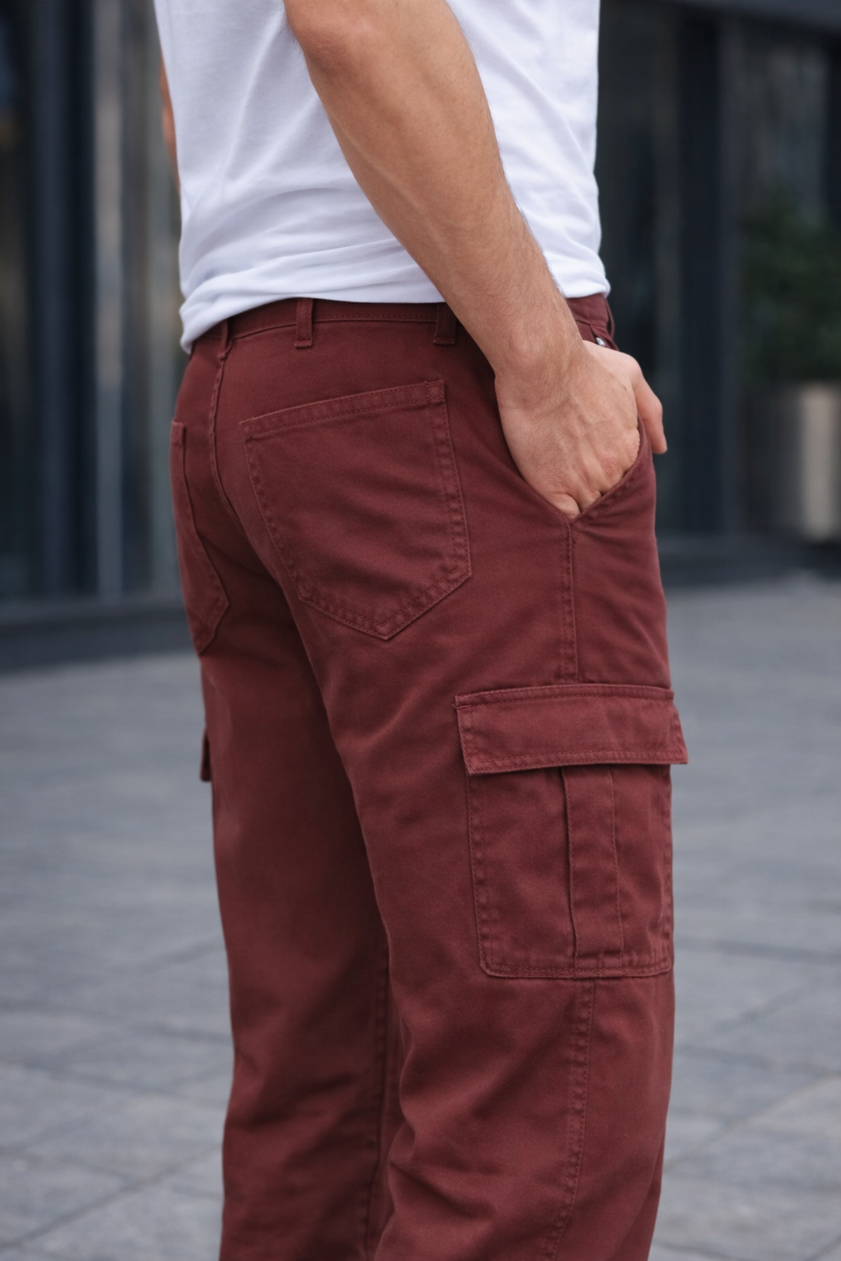 Erkek Trend Bol Paça Günlük Kargo Kiremit Baggy Pantolon