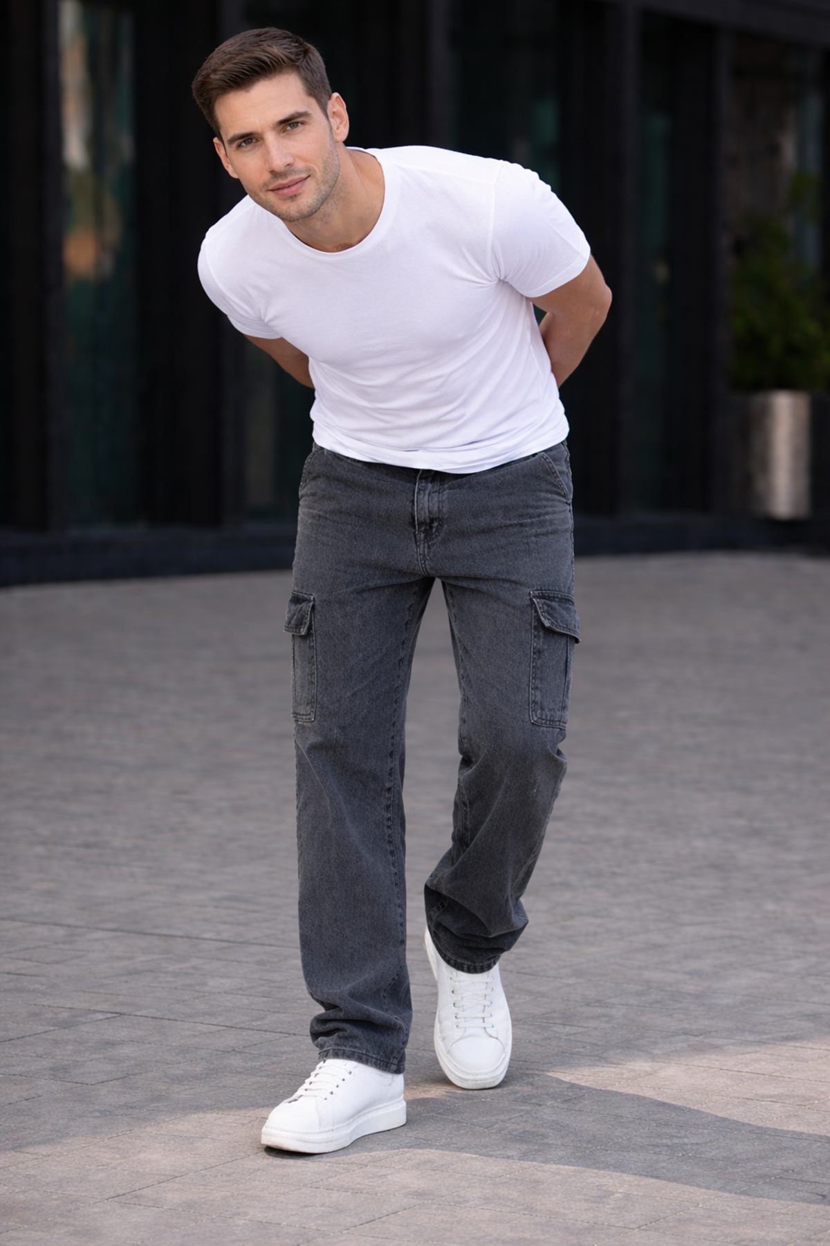 Erkek Trend Bol Paça Günlük Kargo Antrasit Baggy Pantolon