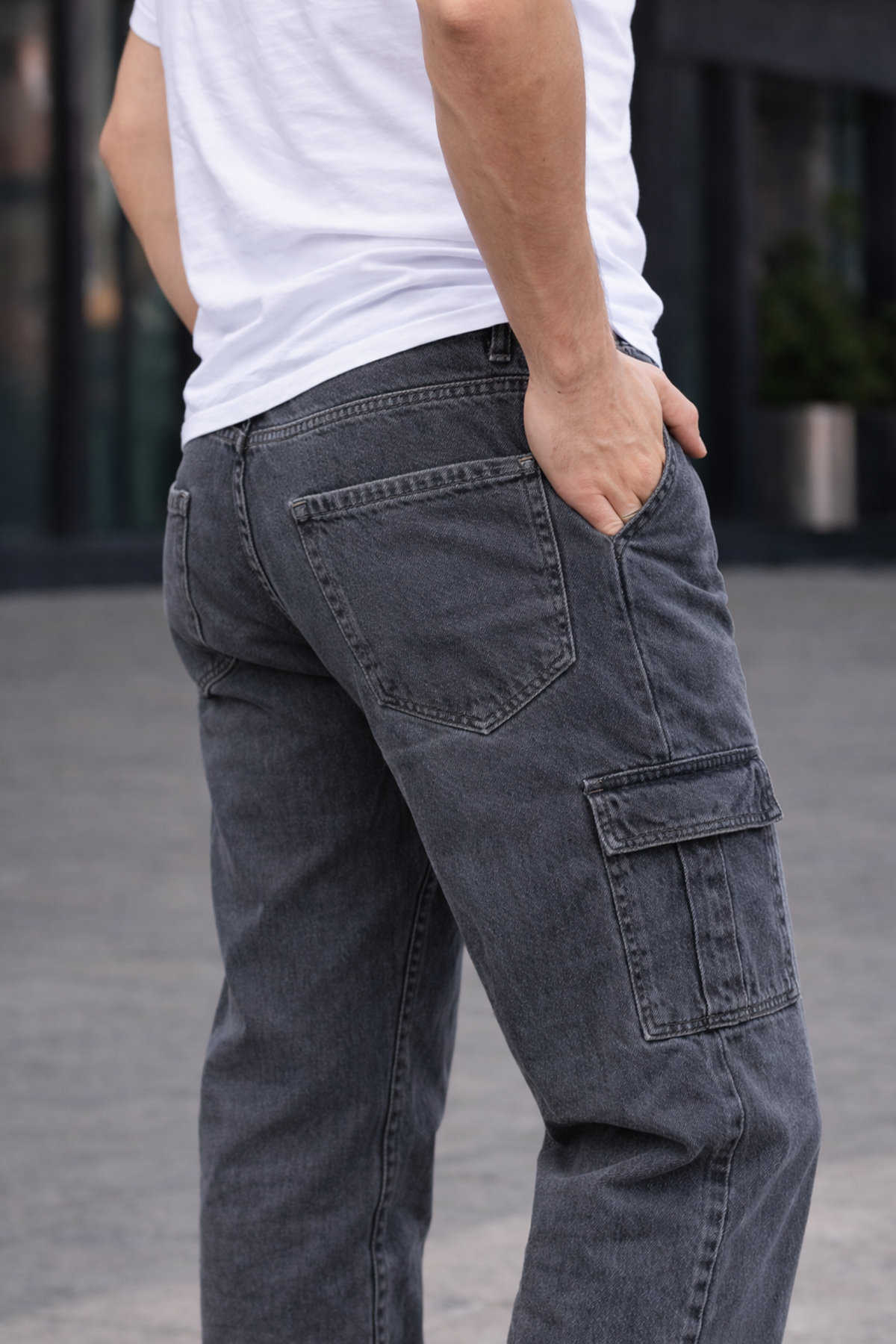 Erkek Trend Bol Paça Günlük Kargo Antrasit Baggy Pantolon