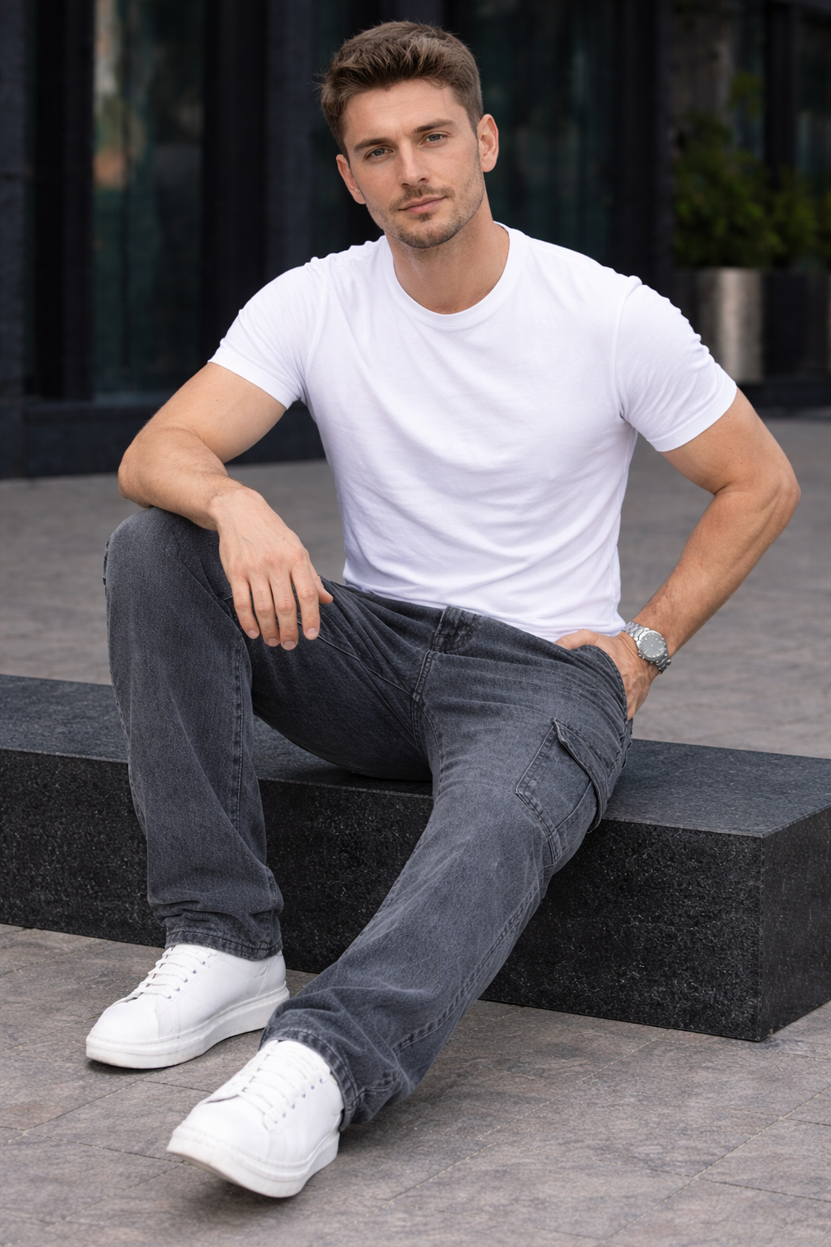 Erkek Trend Bol Paça Günlük Kargo Antrasit Baggy Pantolon