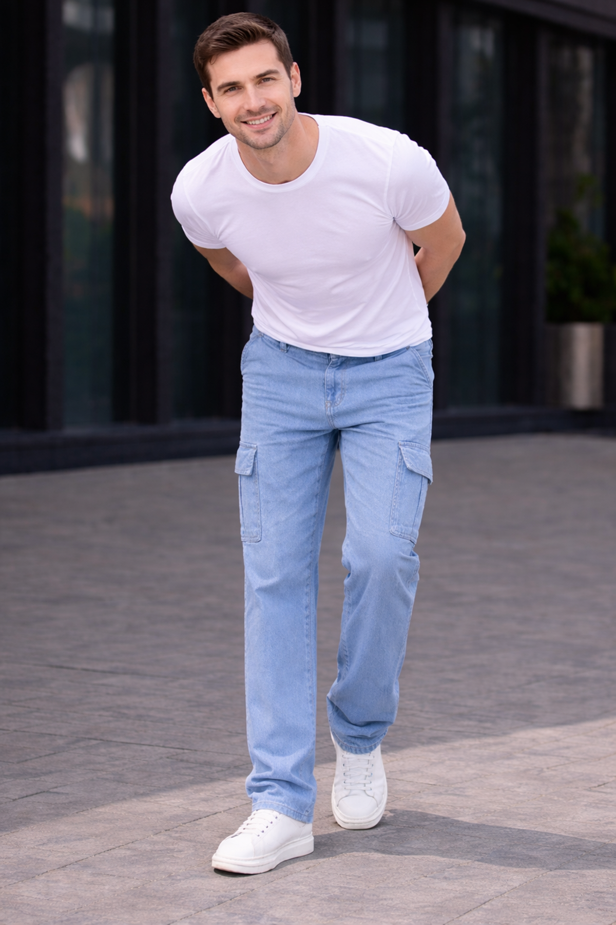 Erkek Trend Bol Paça Günlük Kargo B.Mavi Baggy Pantolon