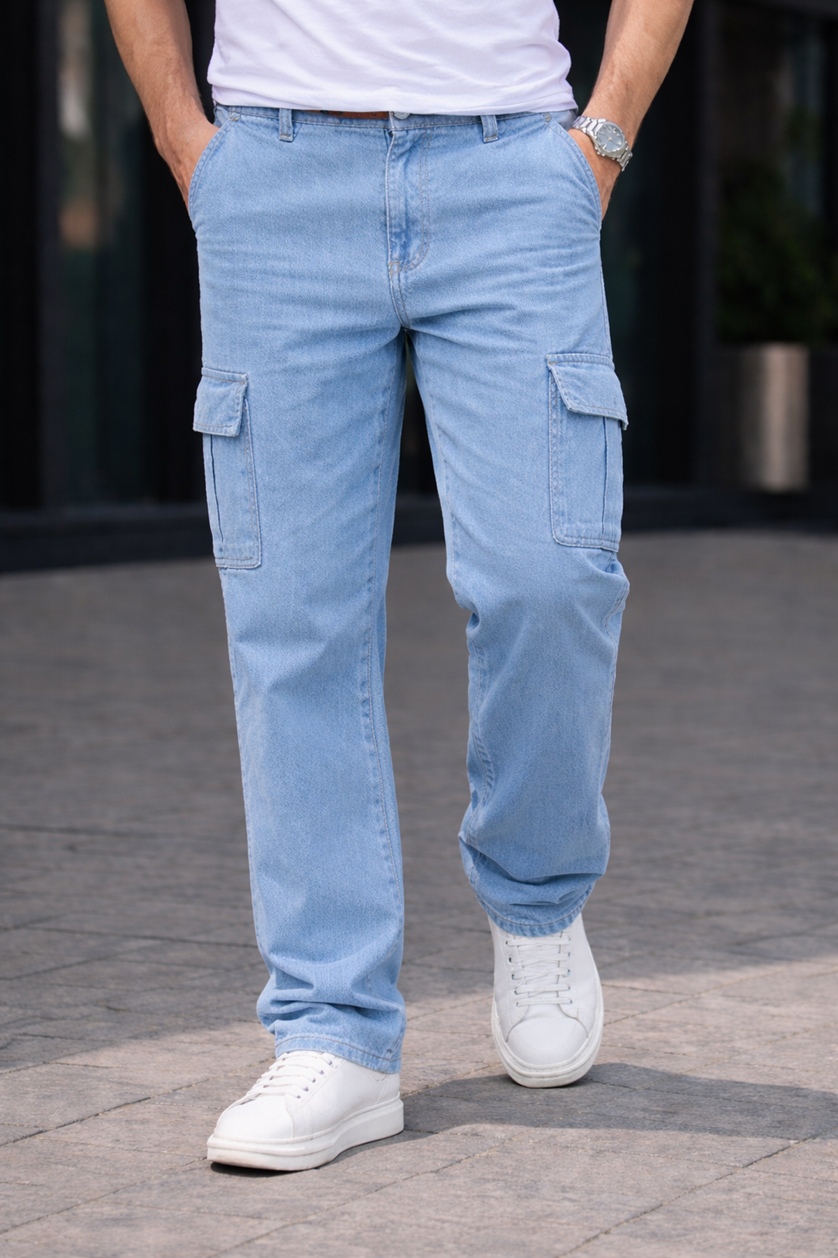 Erkek Trend Bol Paça Günlük Kargo B.Mavi Baggy Pantolon