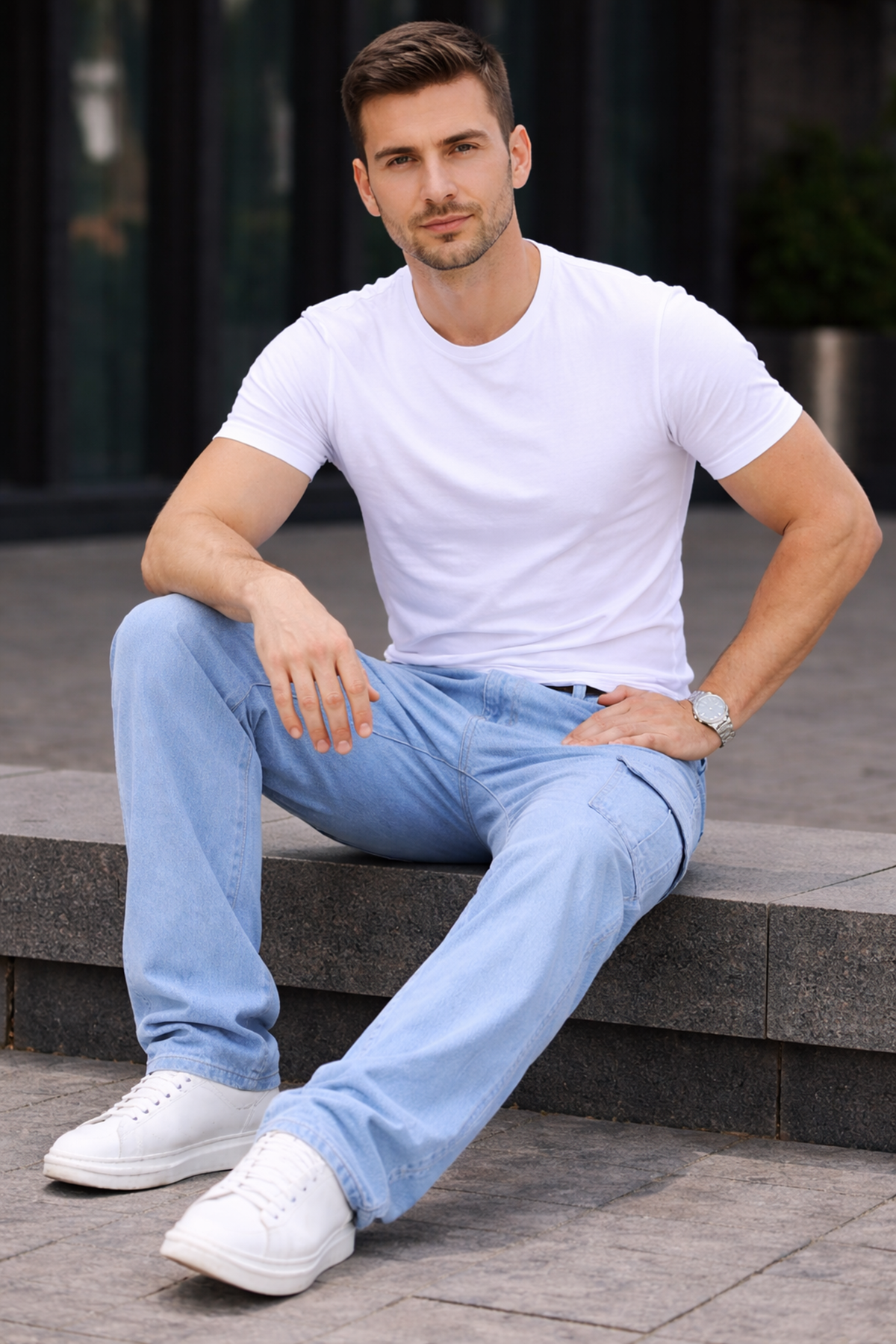 Erkek Trend Bol Paça Günlük Kargo B.Mavi Baggy Pantolon