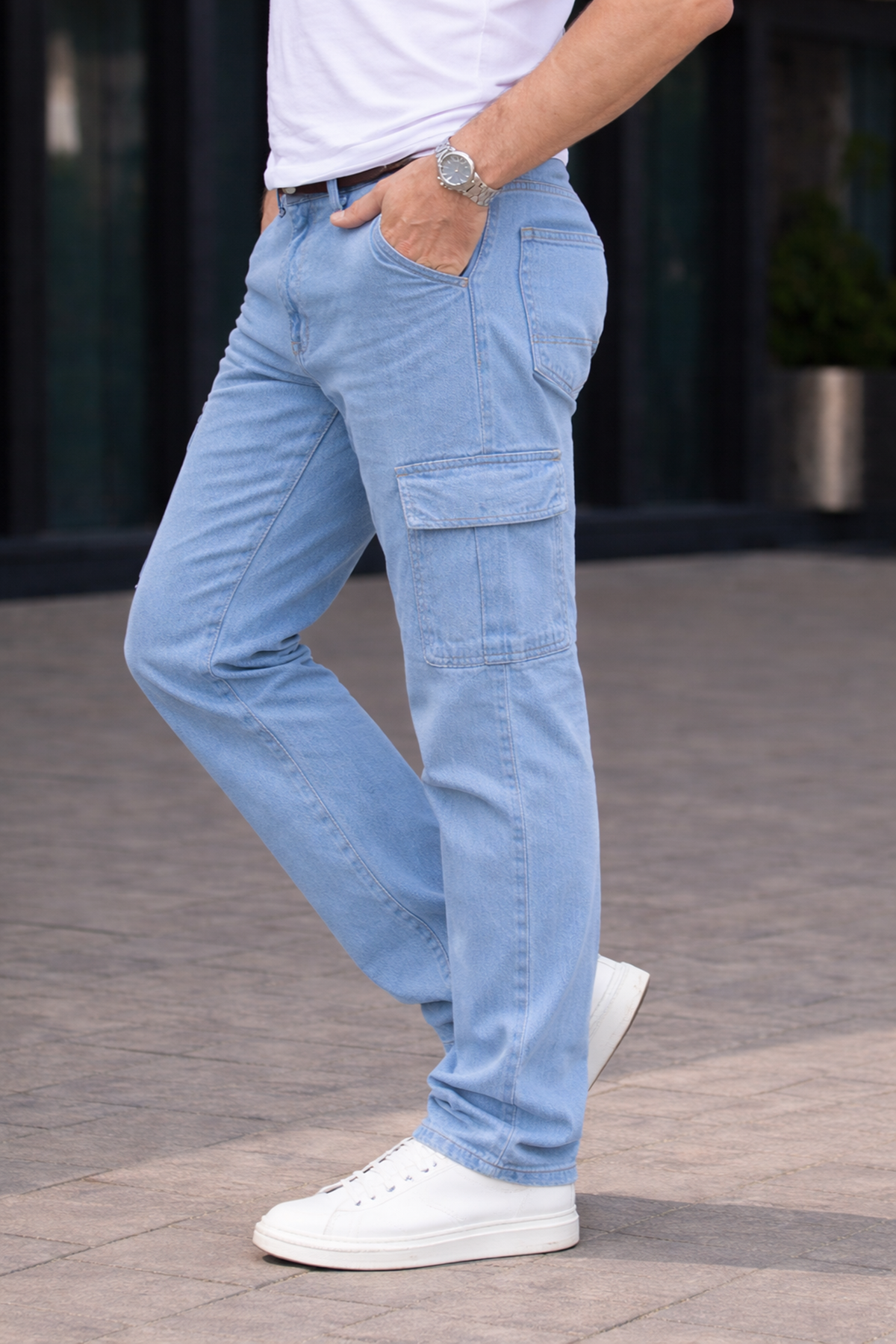 Erkek Trend Bol Paça Günlük Kargo B.Mavi Baggy Pantolon