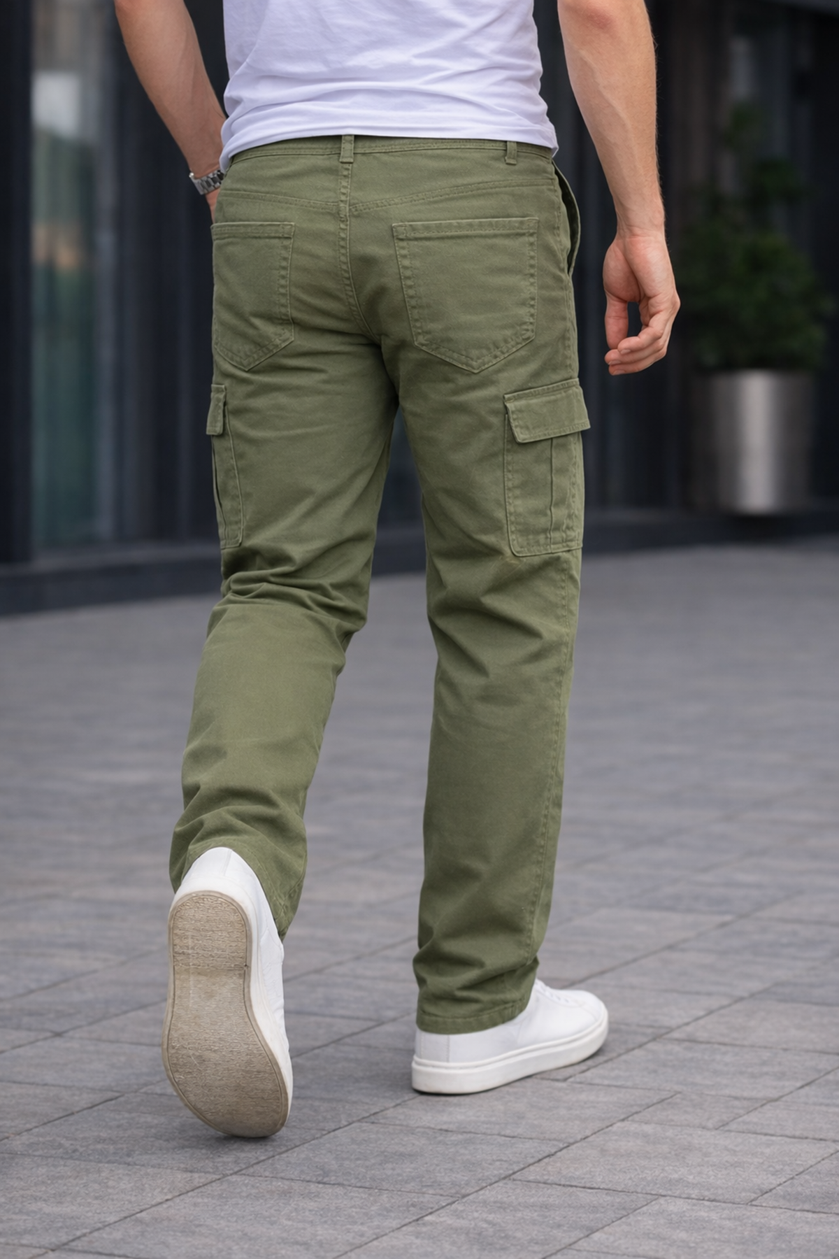 Erkek Trend Bol Paça Günlük Kargo Haki Baggy Pantolon