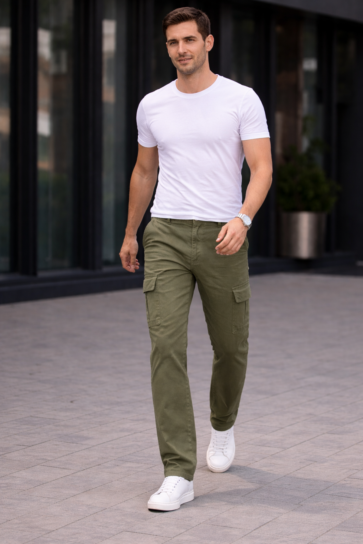 Erkek Trend Bol Paça Günlük Kargo Haki Baggy Pantolon